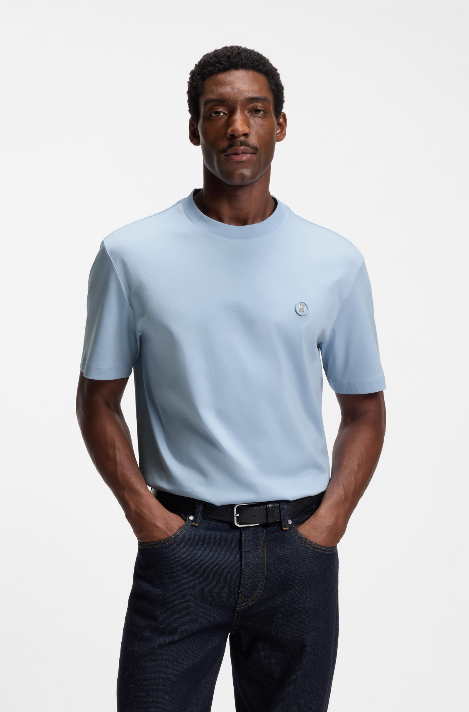 BOSS  BOSS Erkek %100 Pamuklu Yuvarlak Yakalı Kısa Kollu Mavi T-Shirt 50555844-450