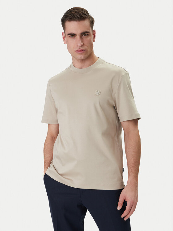 BOSS  BOSS Erkek %100 Pamuklu Yuvarlak Yakalı Kısa Kollu Bej T-Shirt 50555844-286