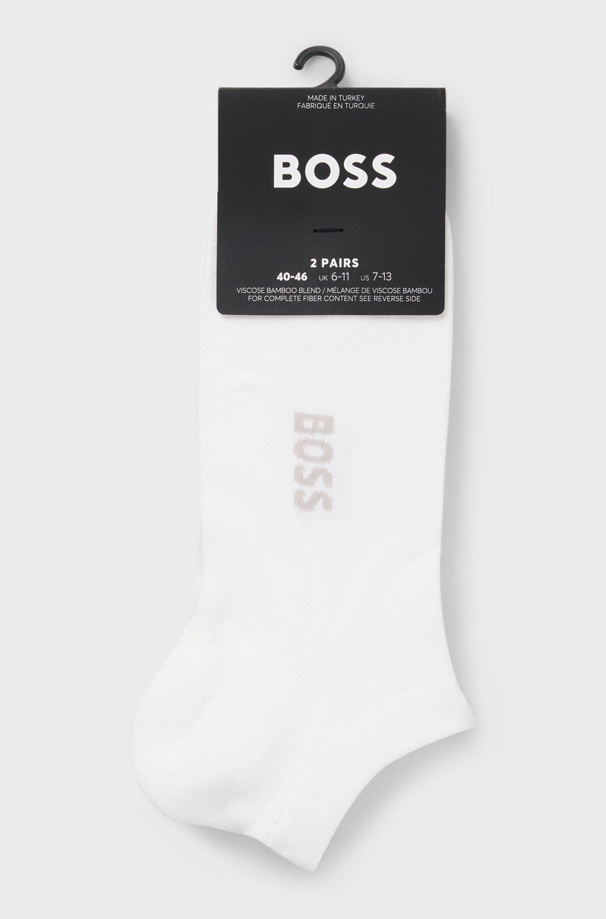 BOSS  BOSS Erkek 2'li Paket Düşük Bilekli Bambu Karışımlı Beyaz Çorap 50538188-100