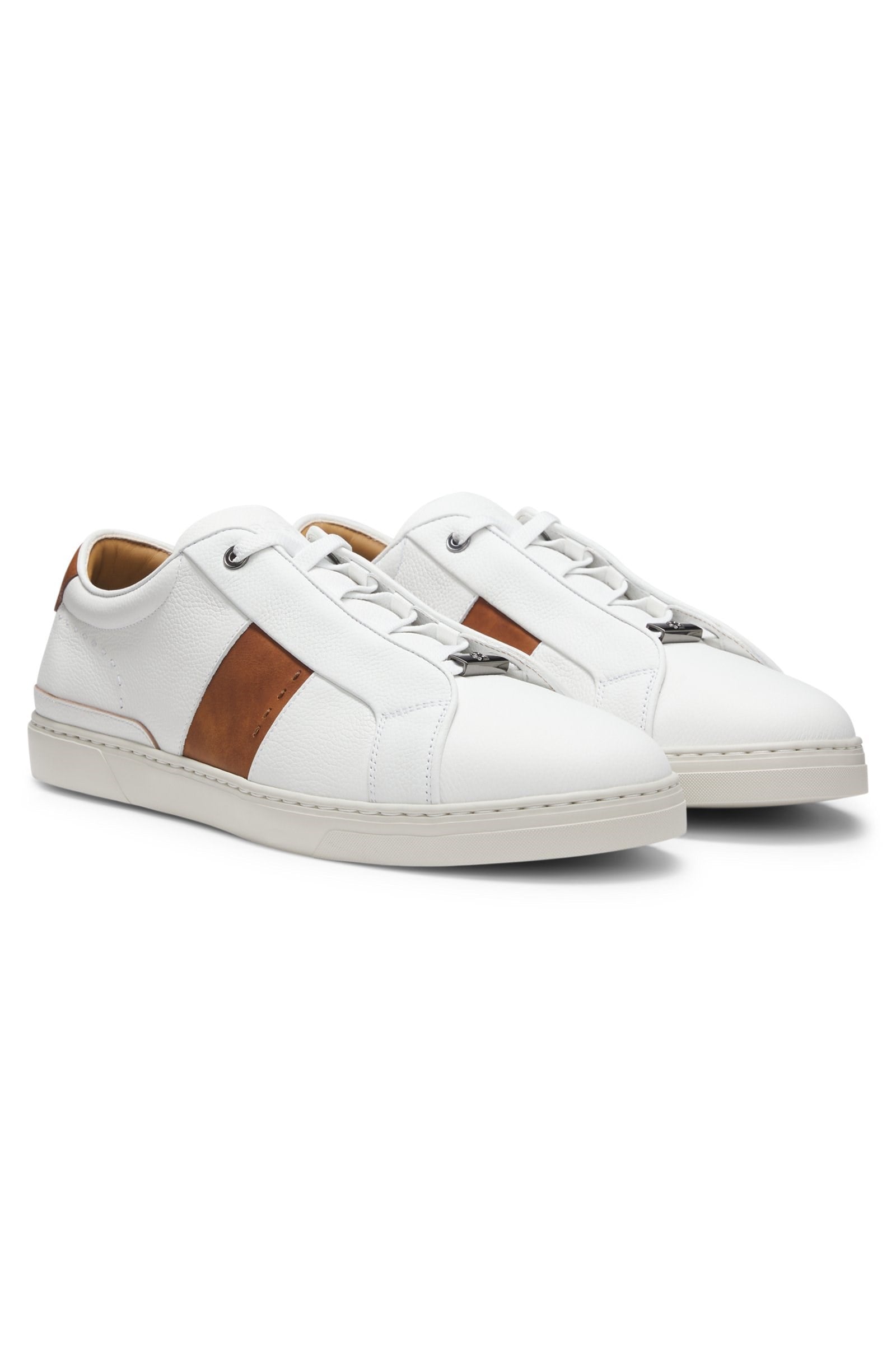 BOSS  BOSS Erkek Bağcıkları Marka Logolu Düz Deri Rahat Taban Beyaz Sneaker 50566802-100