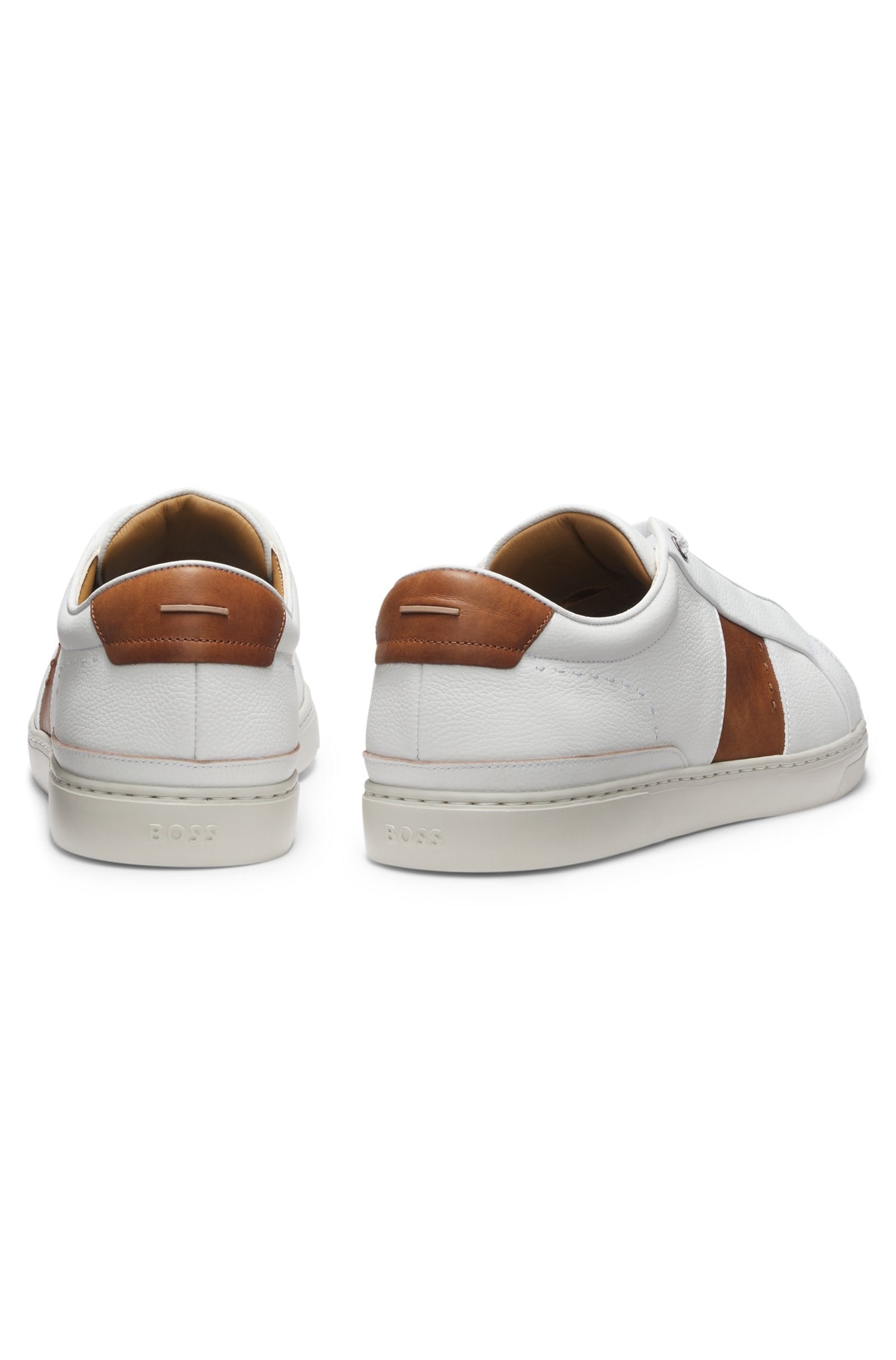 BOSS  BOSS Erkek Bağcıkları Marka Logolu Düz Deri Rahat Taban Beyaz Sneaker 50566802-100