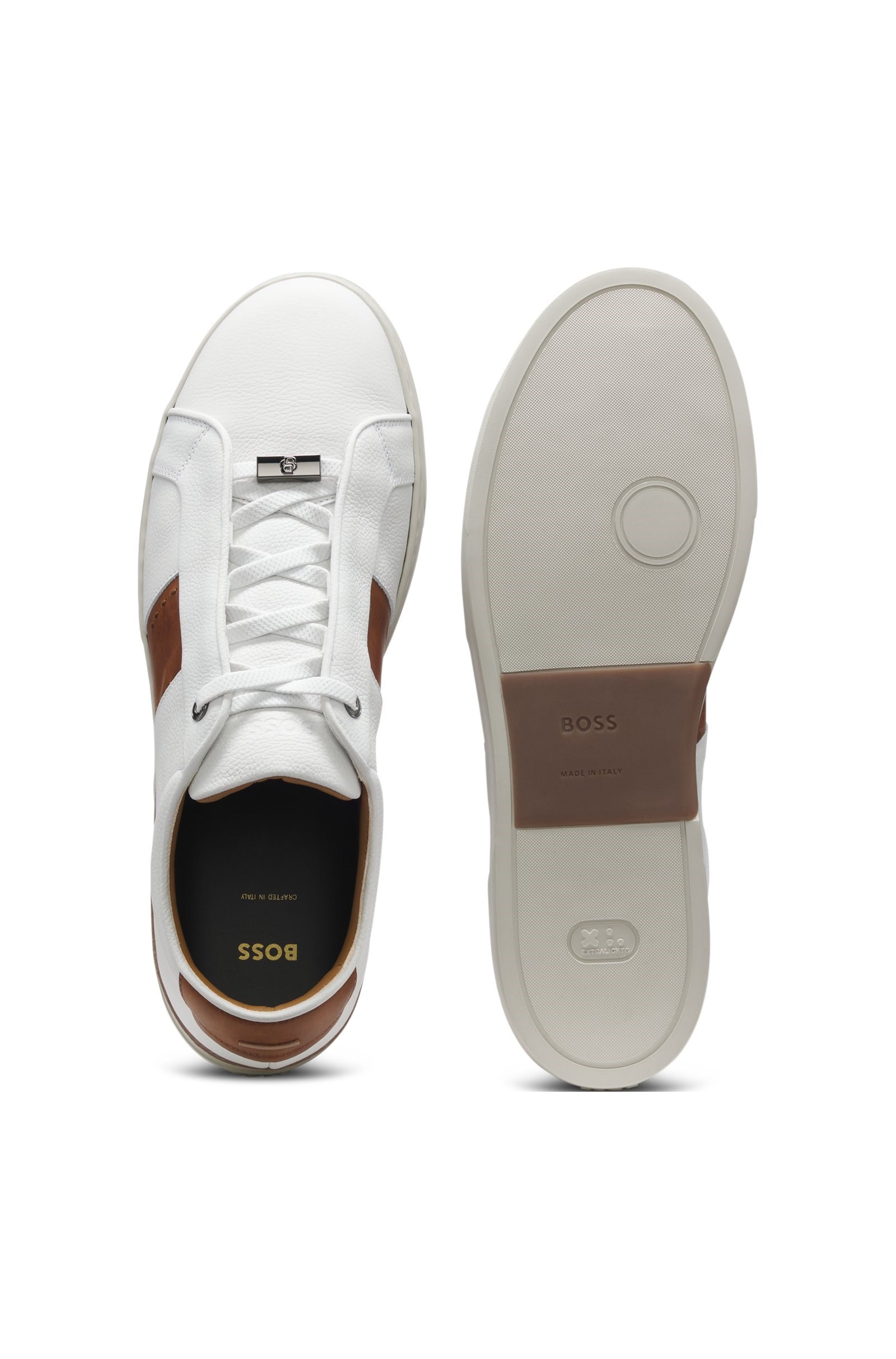 BOSS  BOSS Erkek Bağcıkları Marka Logolu Düz Deri Rahat Taban Beyaz Sneaker 50566802-100