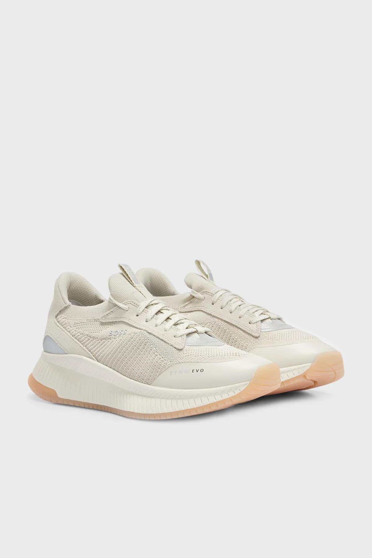 BOSS BOSS Erkek Bağcıklı Marka Logolu Spor Stil Bej Sneaker 50498904-270