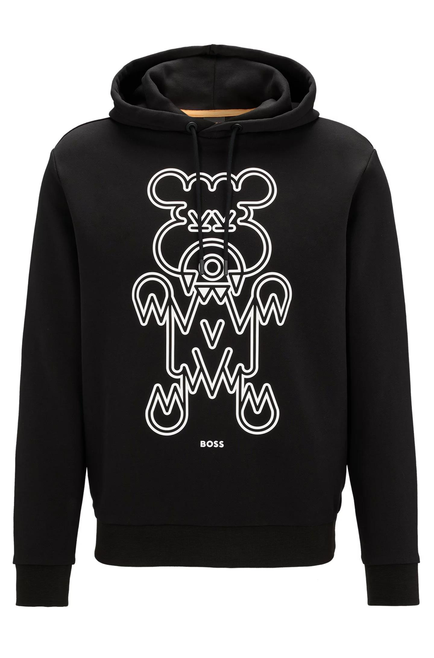 BOSS BOSS Erkek Baskılı Regular Fit Kapşonlu Siyah-Beyaz Sweatshirt 50477519-002