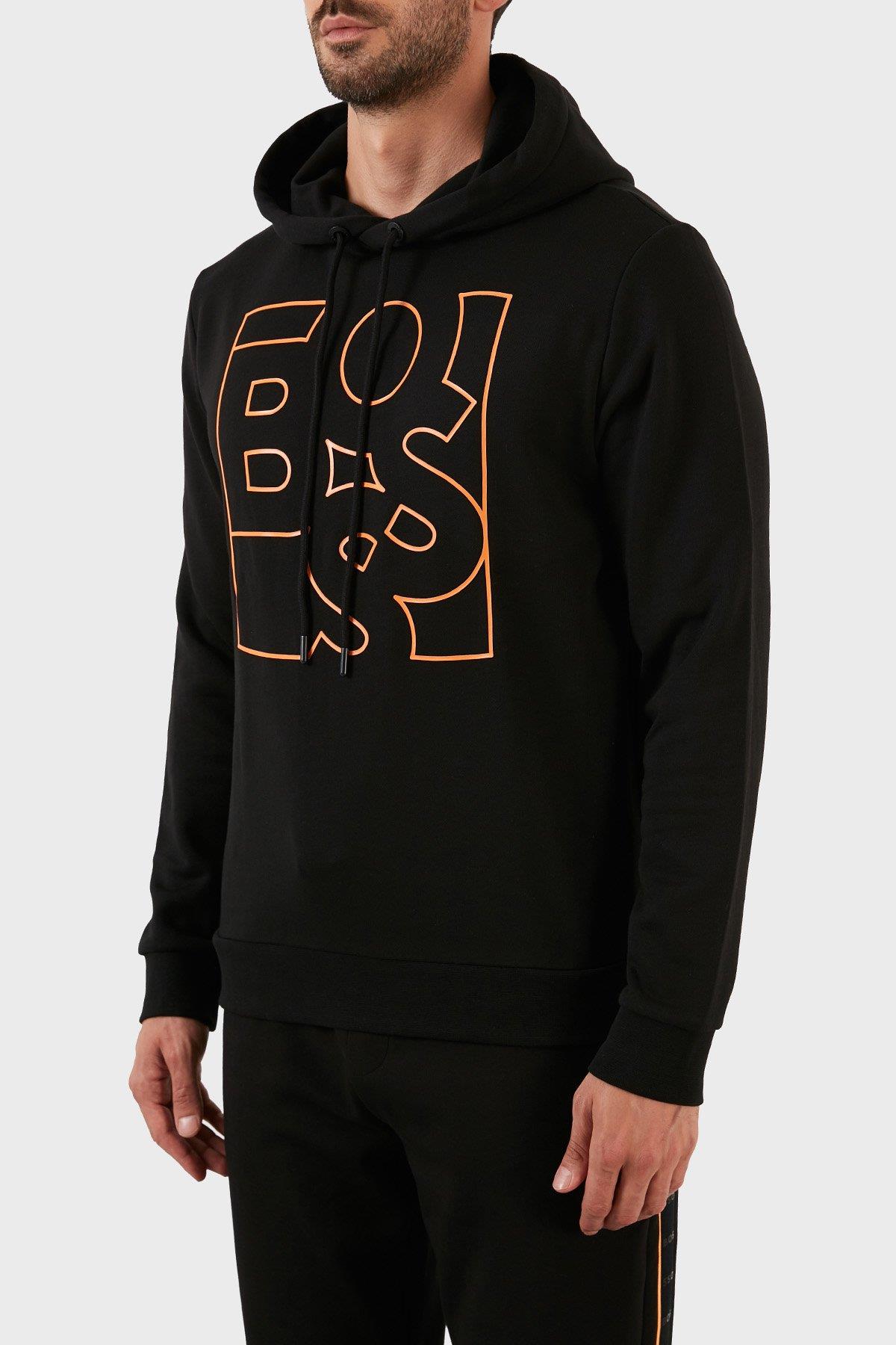 BOSS BOSS Erkek Baskılı Regular Fit Kapşonlu Siyah Sweatshirt 50477519-001