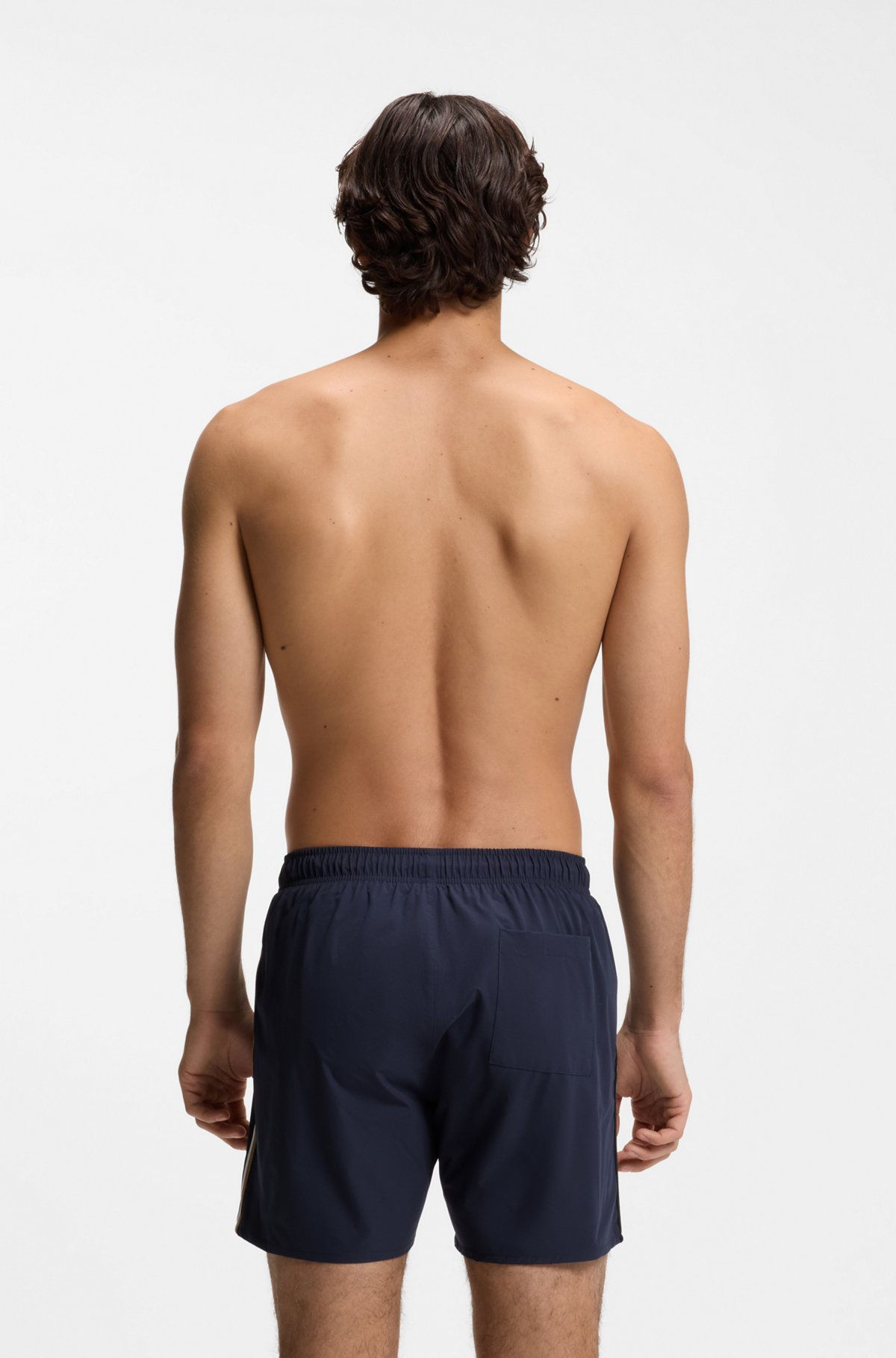 BOSS  BOSS Erkek Beli Bağlamalı Cepli Astarlı Kısa Boy Lacivert Deniz Şortu 50491594-413