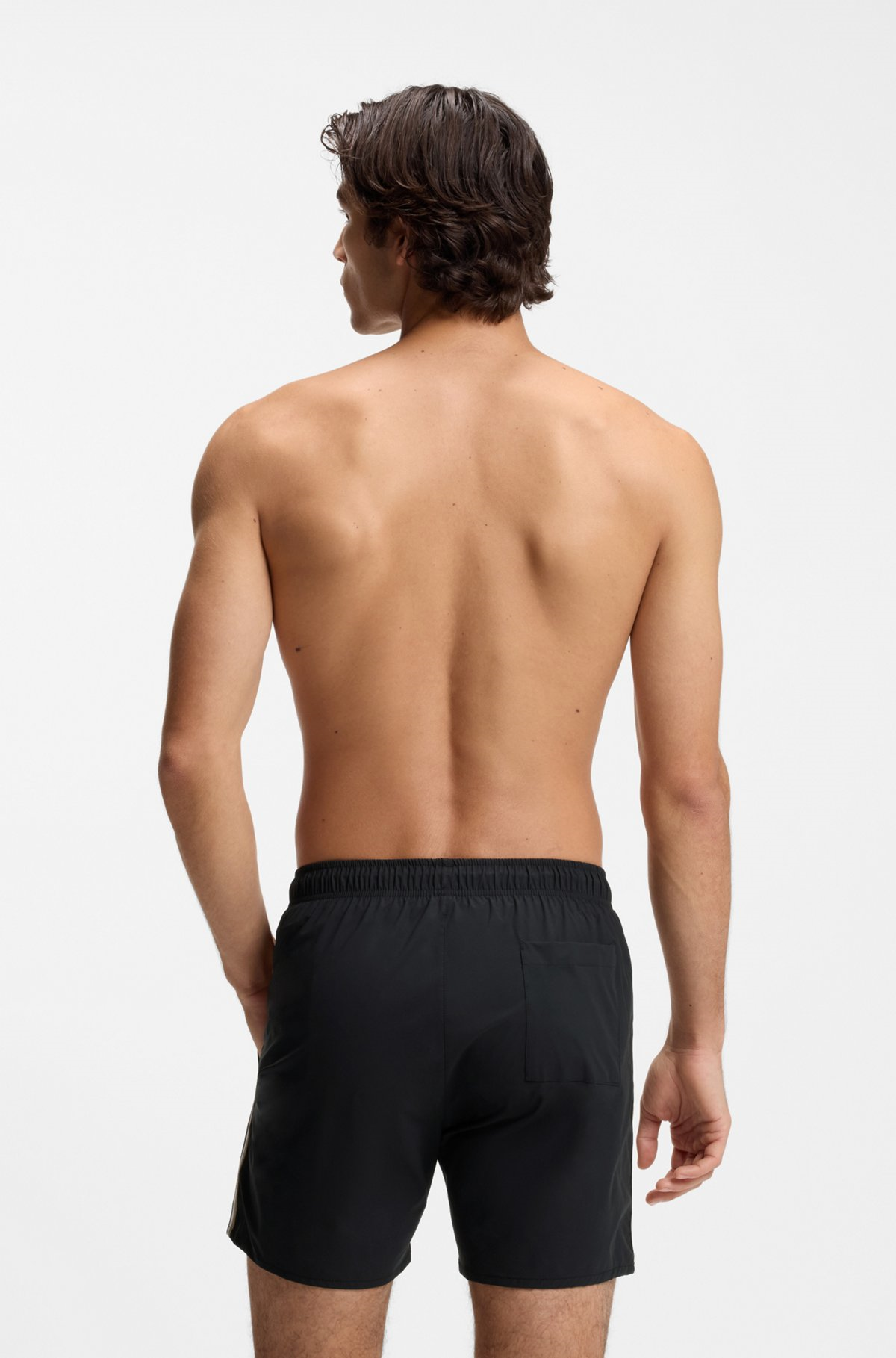 BOSS  BOSS Erkek Beli Bağlamalı Cepli Astarlı Kısa Boy Siyah Deniz Şortu 50491594-001