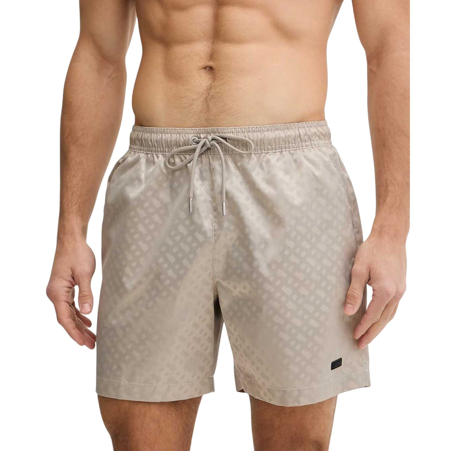 BOSS  BOSS Erkek Beli Lastikli Bağlamalı Kısa Boy Bej Mayo 50561181-274