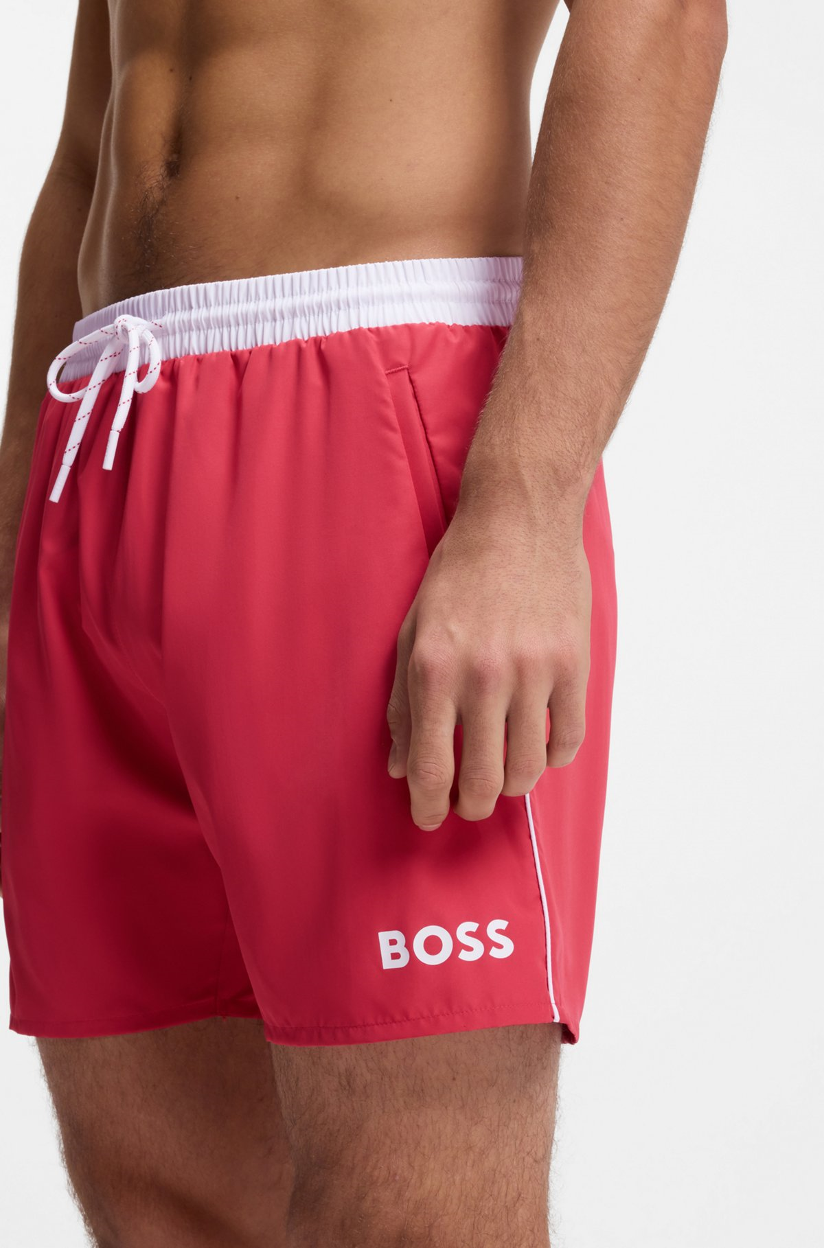 BOSS  BOSS Erkek Beli Lastikli Logo Detaylı Normal Kesim Çabuk Kuruyan Kumaşlı Kırmızı Deniz Şortu 50514429-609