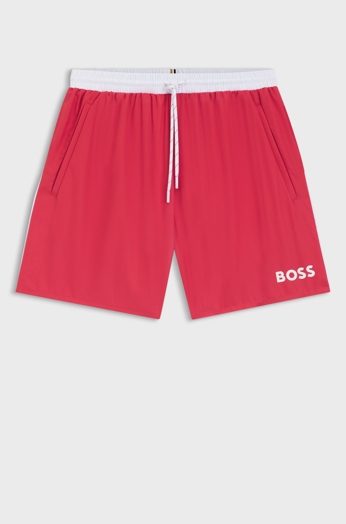 BOSS  BOSS Erkek Beli Lastikli Logo Detaylı Normal Kesim Çabuk Kuruyan Kumaşlı Kırmızı Deniz Şortu 50514429-609