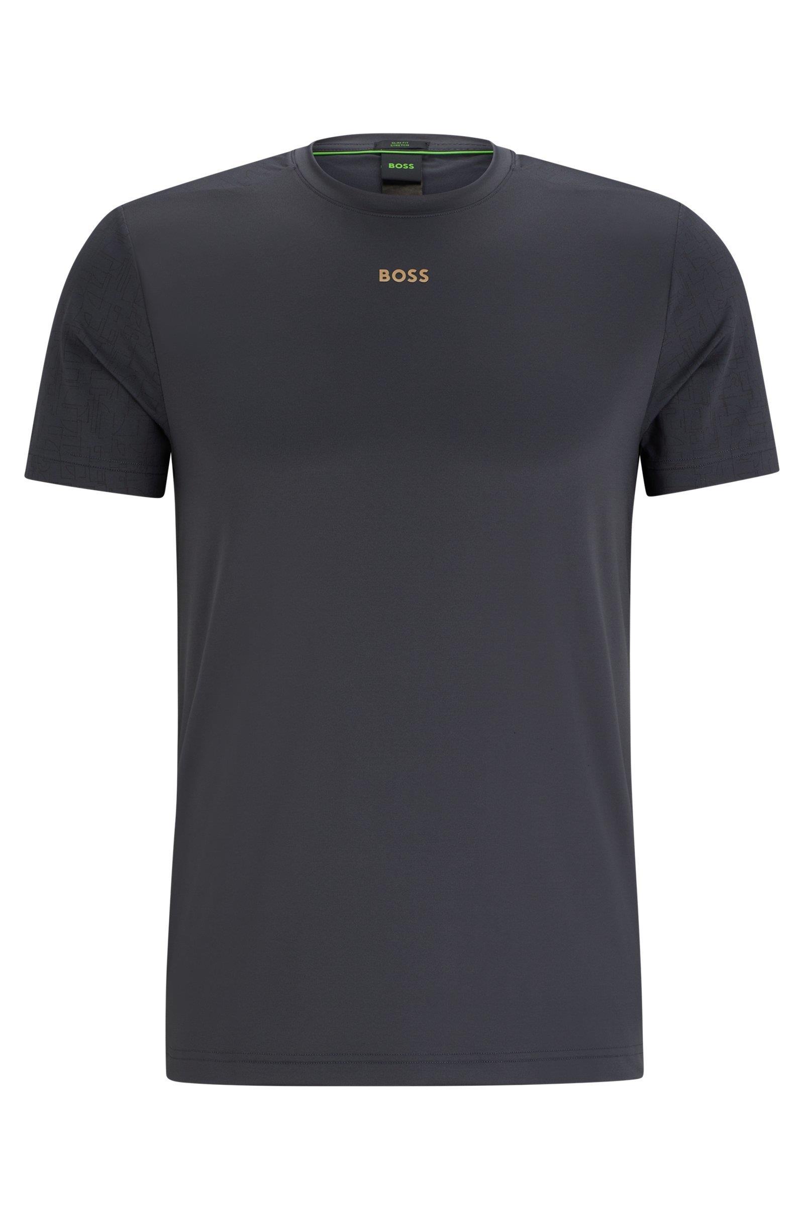BOSS BOSS Erkek Bisiklet Yaka Logolu Düz Koyu Gri Gri T-Shirt 50494735-027