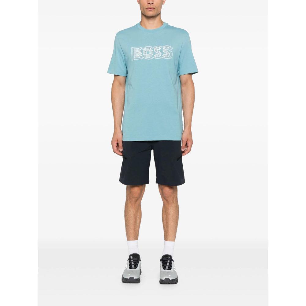 BOSS BOSS Erkek Boss Yazı Detay Bisiklet Yaka Kısa Kol Pamuklu Mavi T-Shirt 50543916-453