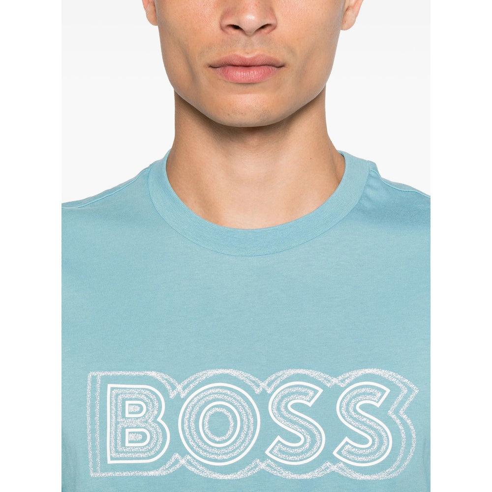 BOSS BOSS Erkek Boss Yazı Detay Bisiklet Yaka Kısa Kol Pamuklu Mavi T-Shirt 50543916-453