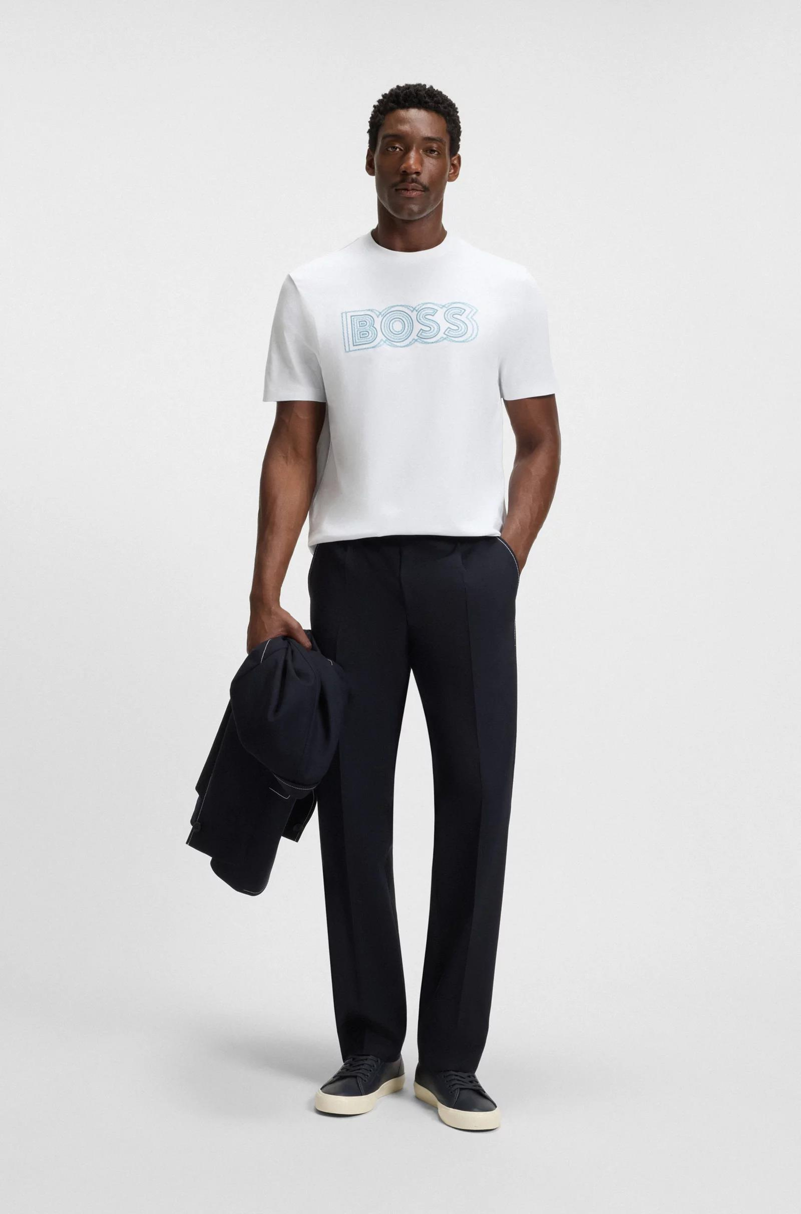 BOSS BOSS Erkek Boss Yazı Detay Bisiklet Yaka Kısa Kol Pamuklu Beyaz T-Shirt 50543916-100