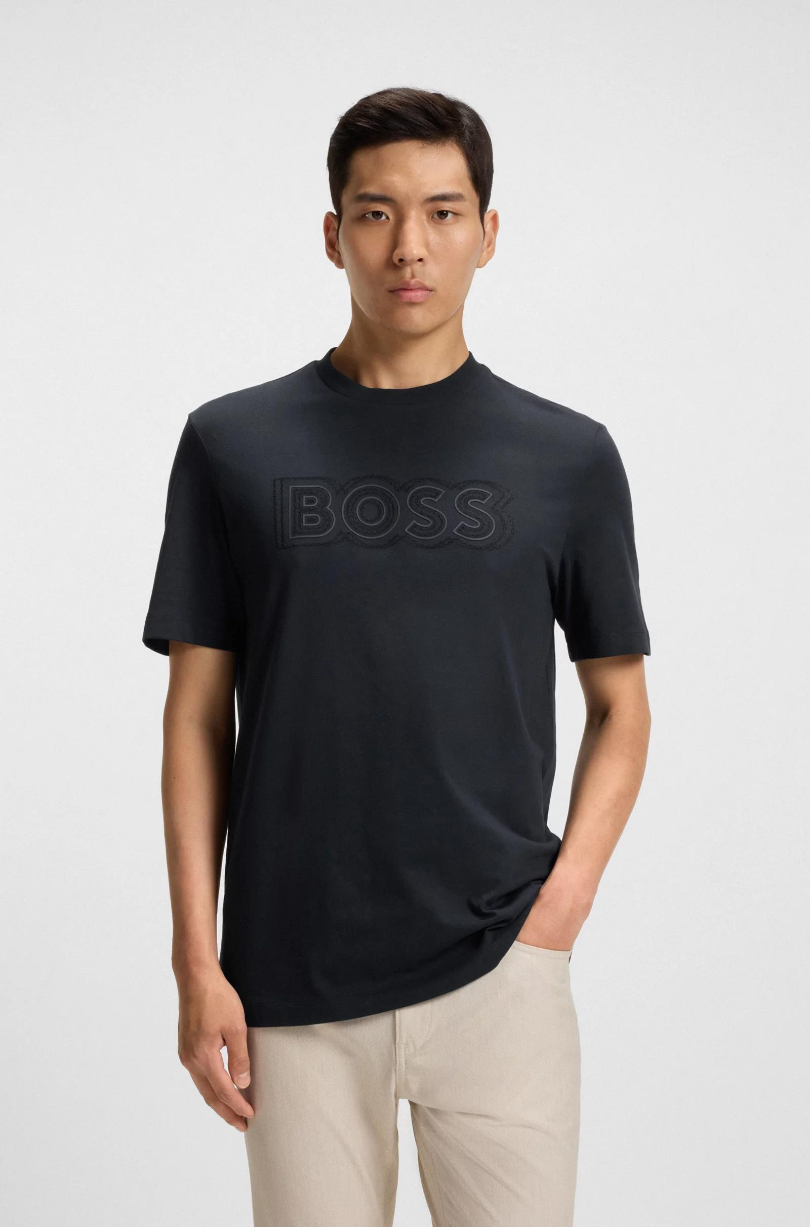 BOSS BOSS Erkek Boss Yazı Detay Bisiklet Yaka Kısa Kol Pamuklu Lacivert T-Shirt 50543916-404