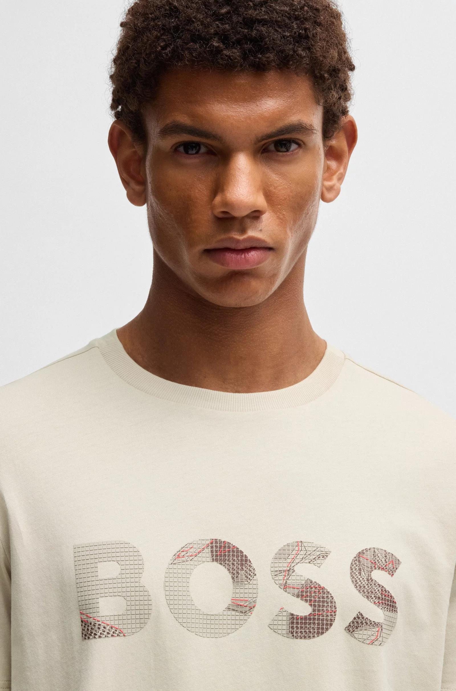 BOSS BOSS Erkek BOSS Yazılı Kısa Kollu Bisiklet Yaka Bej T-Shirt 50537834-284