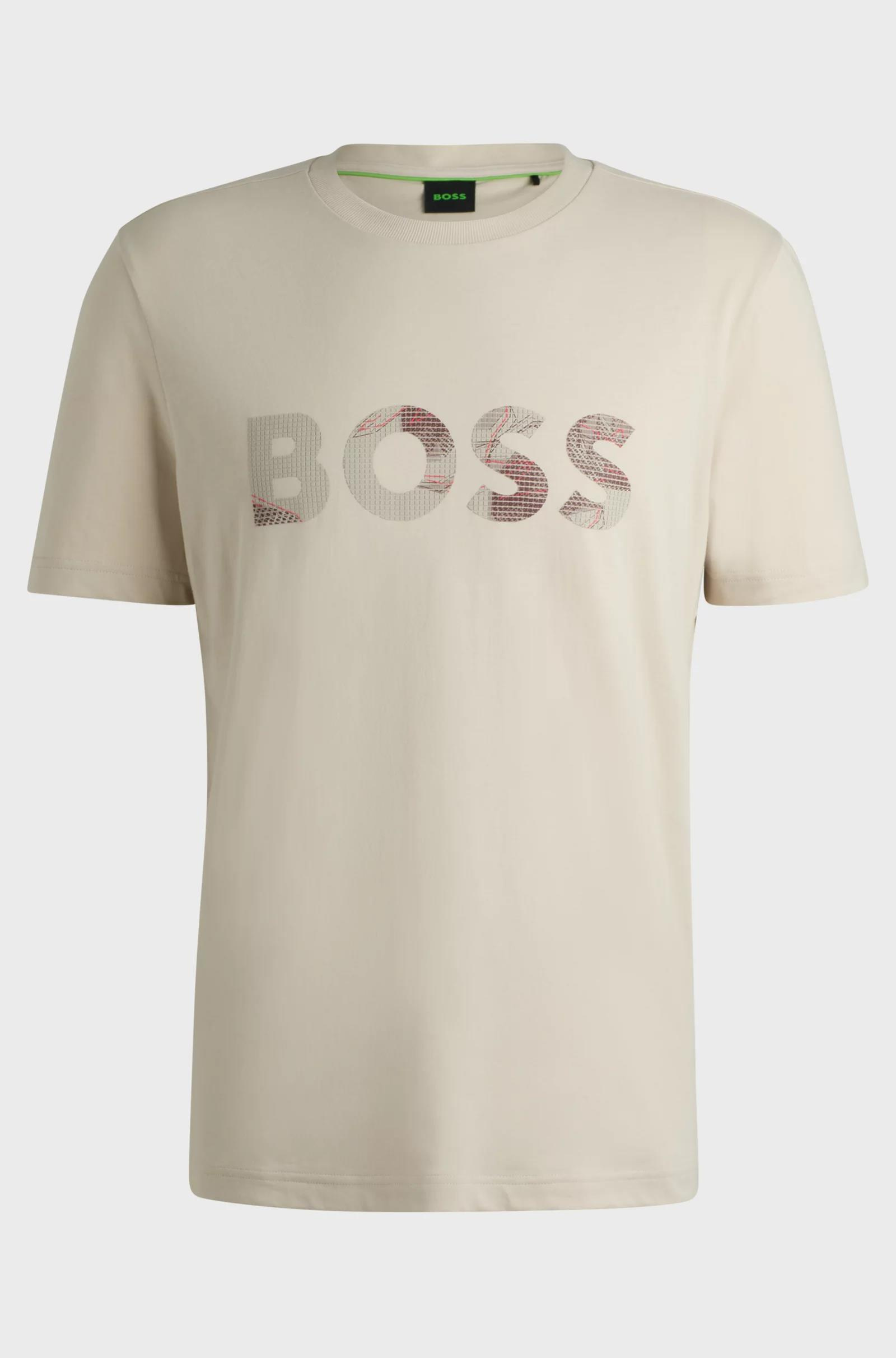 BOSS BOSS Erkek BOSS Yazılı Kısa Kollu Bisiklet Yaka Bej T-Shirt 50537834-284