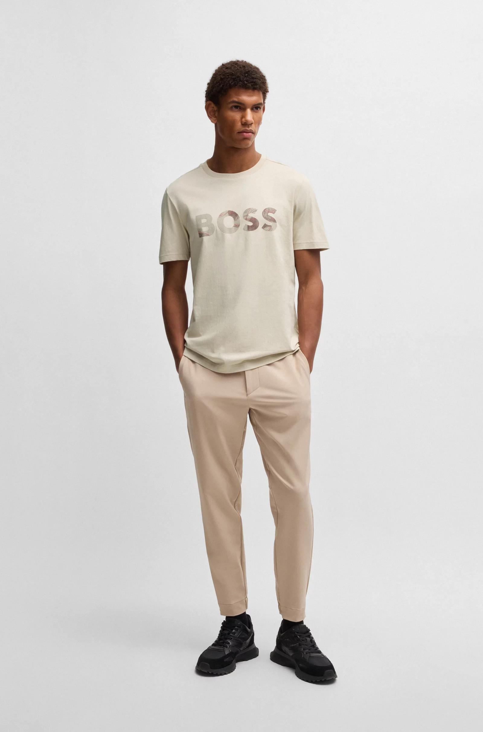BOSS BOSS Erkek BOSS Yazılı Kısa Kollu Bisiklet Yaka Bej T-Shirt 50537834-284
