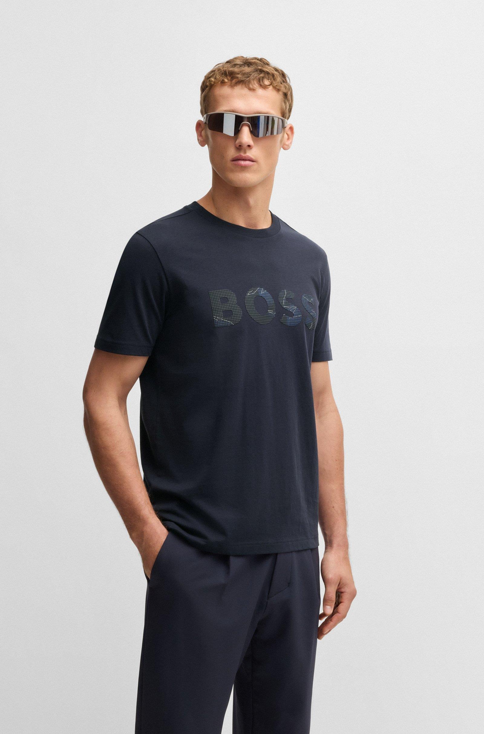BOSS BOSS Erkek BOSS Yazılı Kısa Kollu Bisiklet Yaka Lacivert T-Shirt 50537834-402