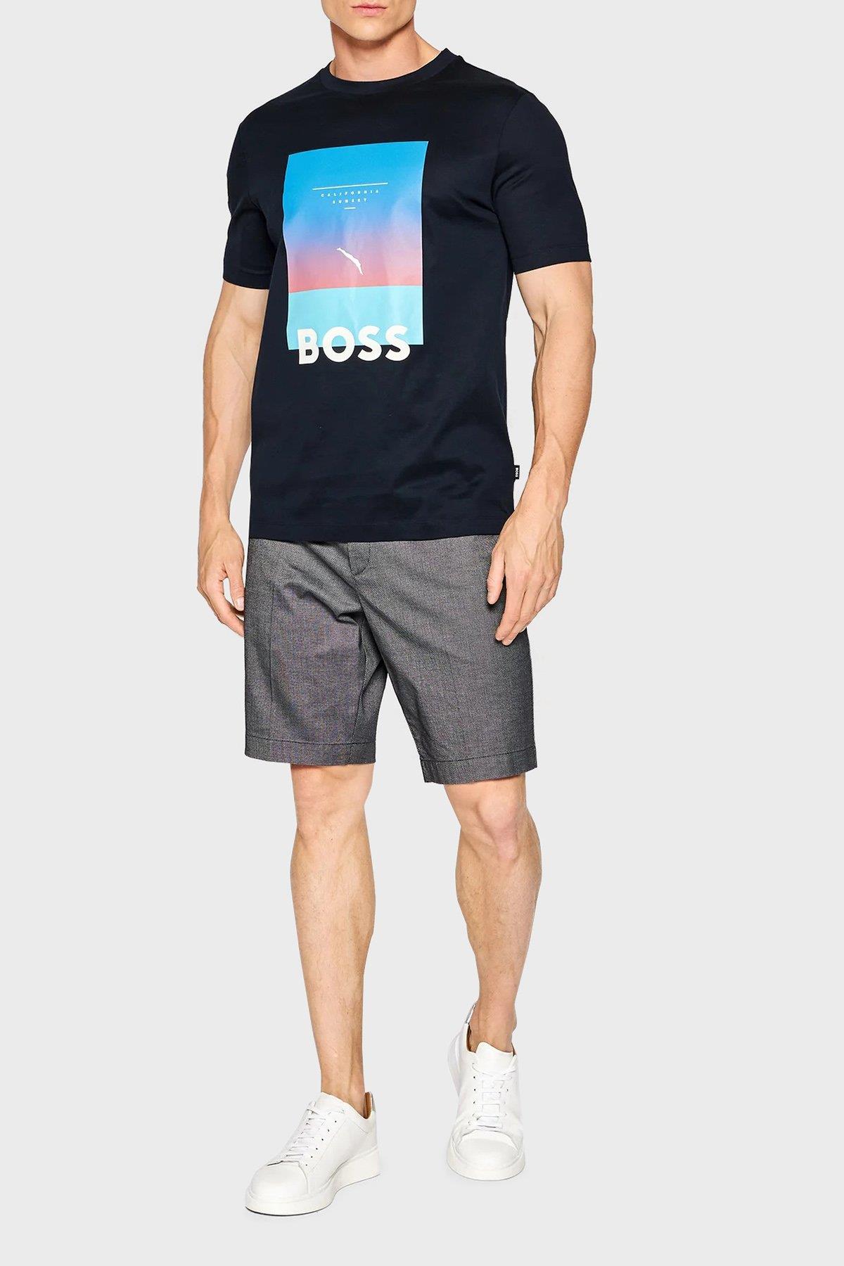 BOSS BOSS Erkek Büyük Logo Baskılı Yumuşak Dokulu Lacivert T-Shirt 50469501-404