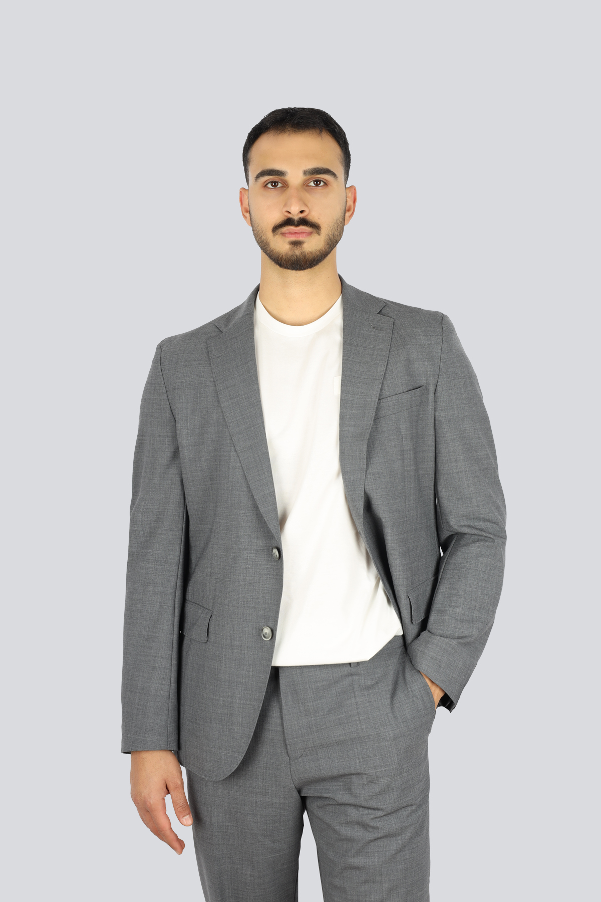 BOSS  BOSS Erkek Çentikli Yaka Normal Kesim Düğme Kapamalı Gri Alt-Üst Takım 50557244-030