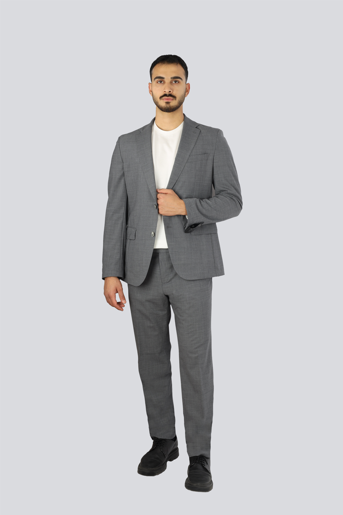 BOSS  BOSS Erkek Çentikli Yaka Normal Kesim Düğme Kapamalı Gri Alt-Üst Takım 50557244-030