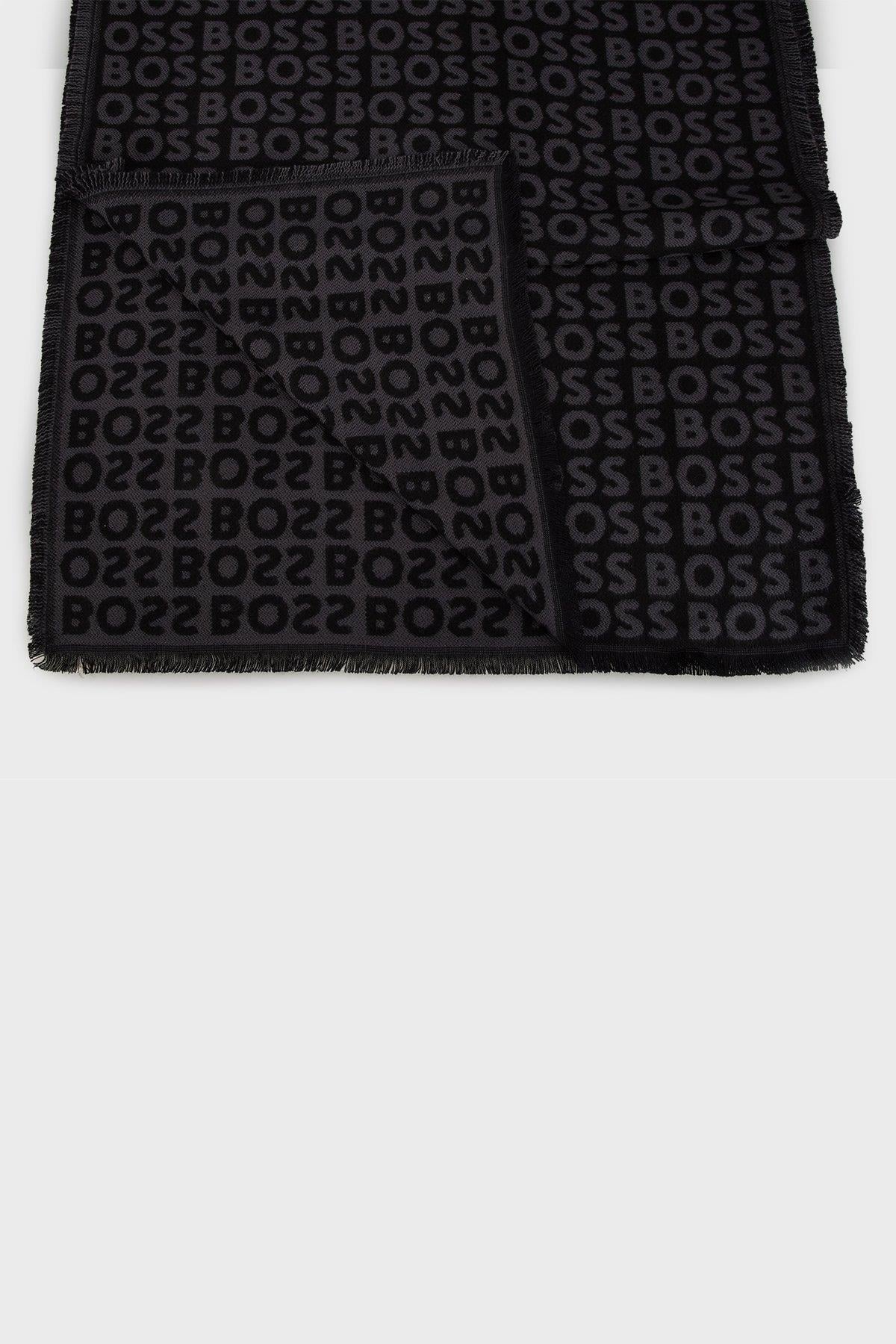 BOSS  BOSS Erkek Çift Taraflı Monogram Logolu Siyah Şal & Eşarp & Fular 50518661-001
