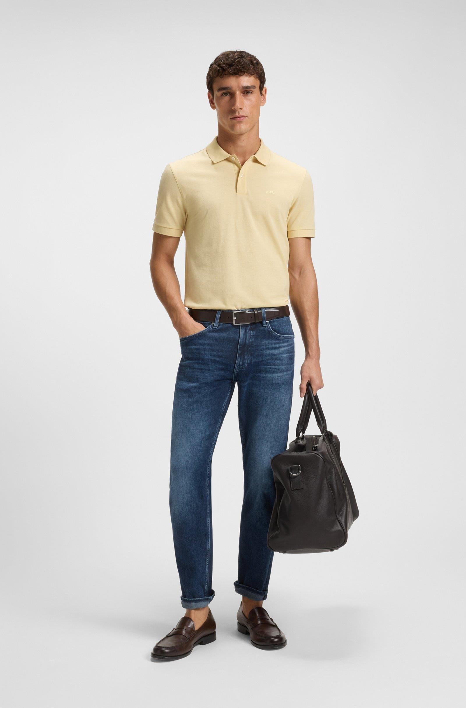 BOSS  BOSS Erkek Dar Kalıp Düz Paça Pamuklu Denim Lacivert Jeans 50549814-434