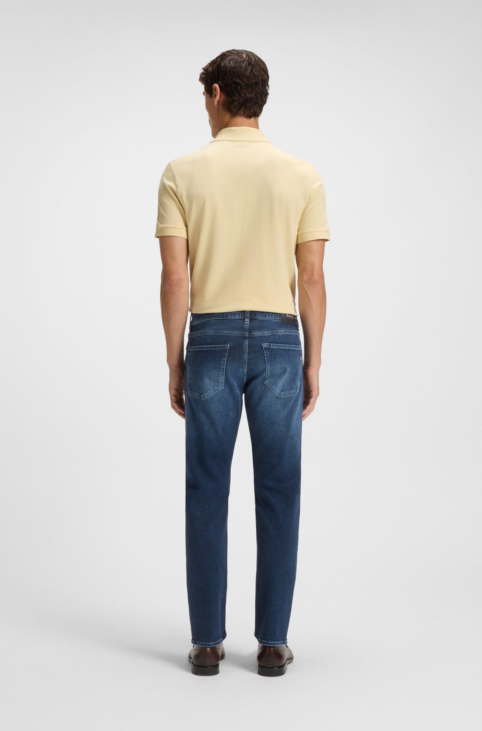 BOSS  BOSS Erkek Dar Kalıp Düz Paça Pamuklu Denim Lacivert Jeans 50549814-434