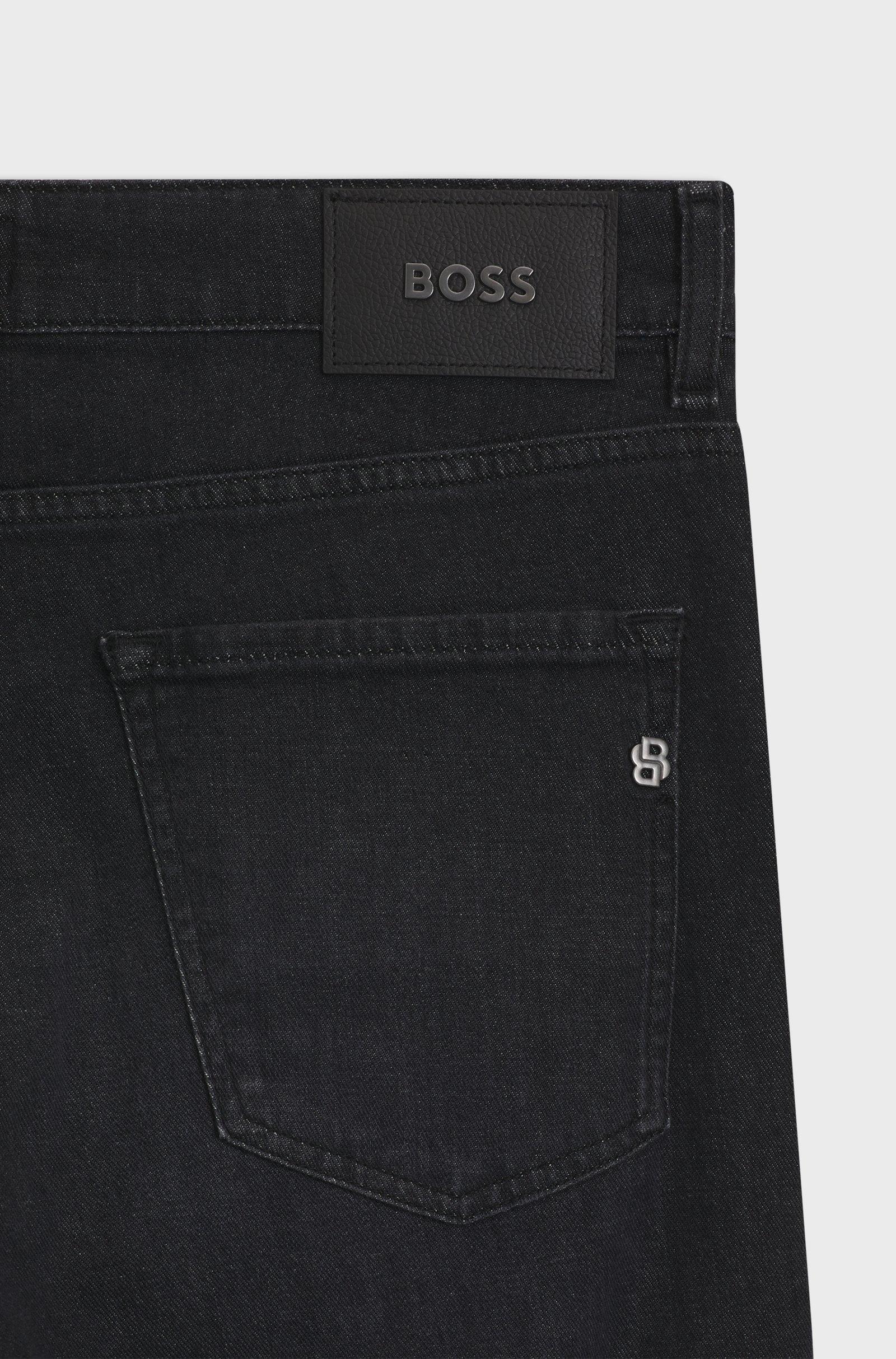 BOSS  BOSS Erkek Dar Kalıp Düz Paça Pamuklu Esnek Denim Siyah Jeans 50550954-002