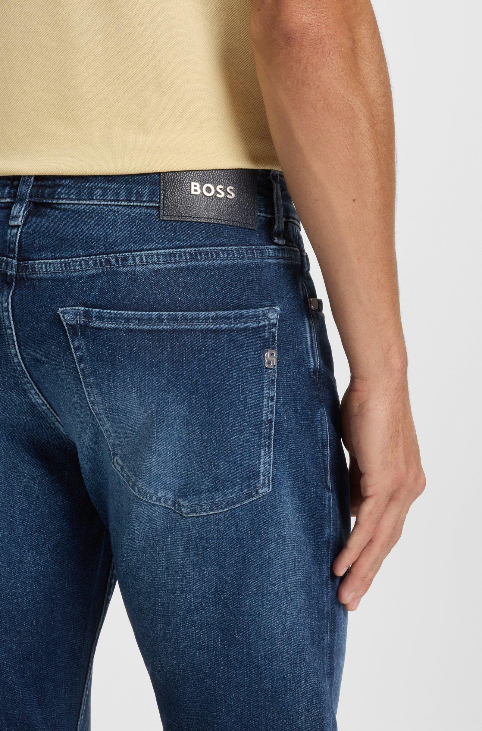 BOSS  BOSS Erkek Dar Kalıp Düz Paça Pamuklu Denim Lacivert Jeans 50549814-434