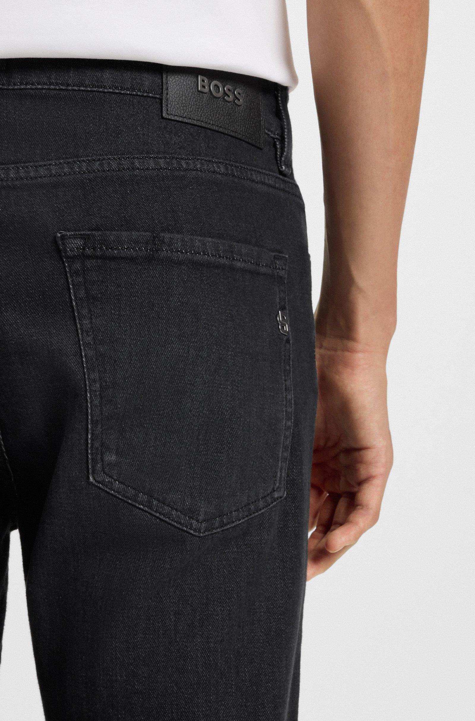 BOSS  BOSS Erkek Dar Kalıp Düz Paça Pamuklu Esnek Denim Siyah Jeans 50550954-002