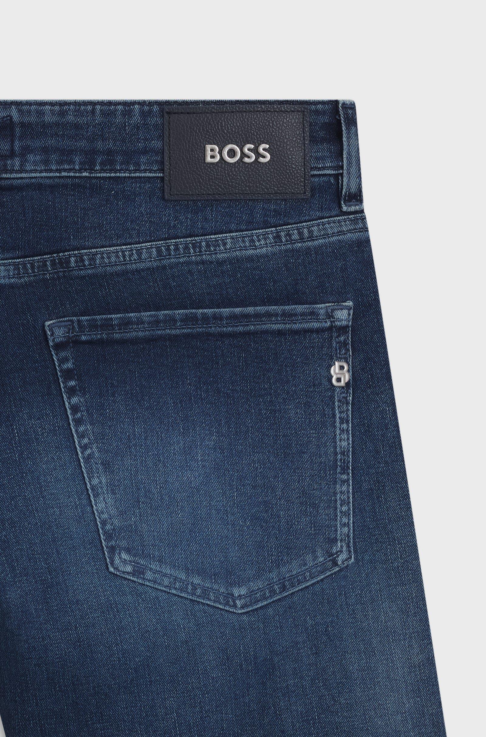 BOSS  BOSS Erkek Dar Kalıp Düz Paça Pamuklu Denim Lacivert Jeans 50549814-434