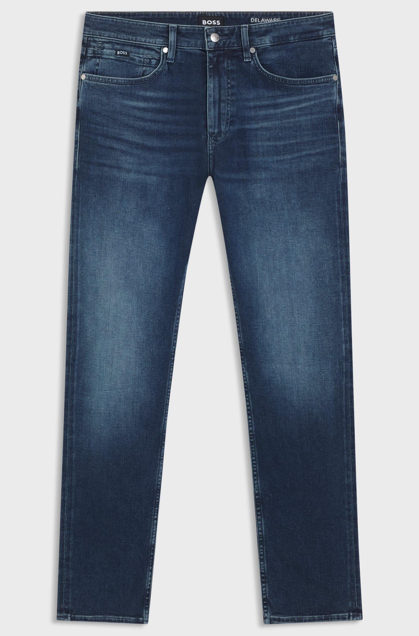 BOSS  BOSS Erkek Dar Kalıp Düz Paça Pamuklu Denim Lacivert Jeans 50549814-434