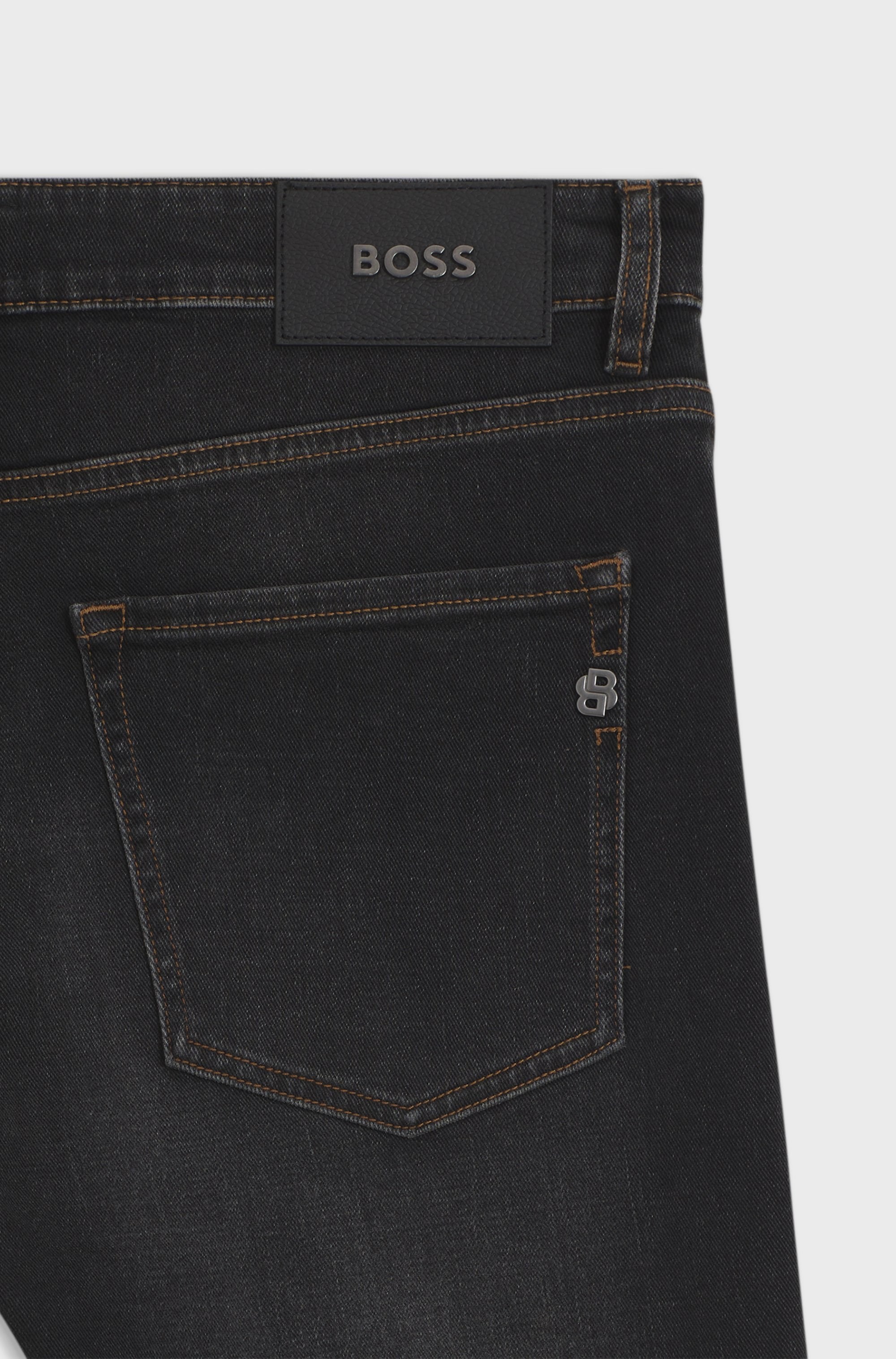BOSS  BOSS Erkek Dar Kesim Düz Paça Esnek Pamuklu Denim Siyah Jeans 50564384-009