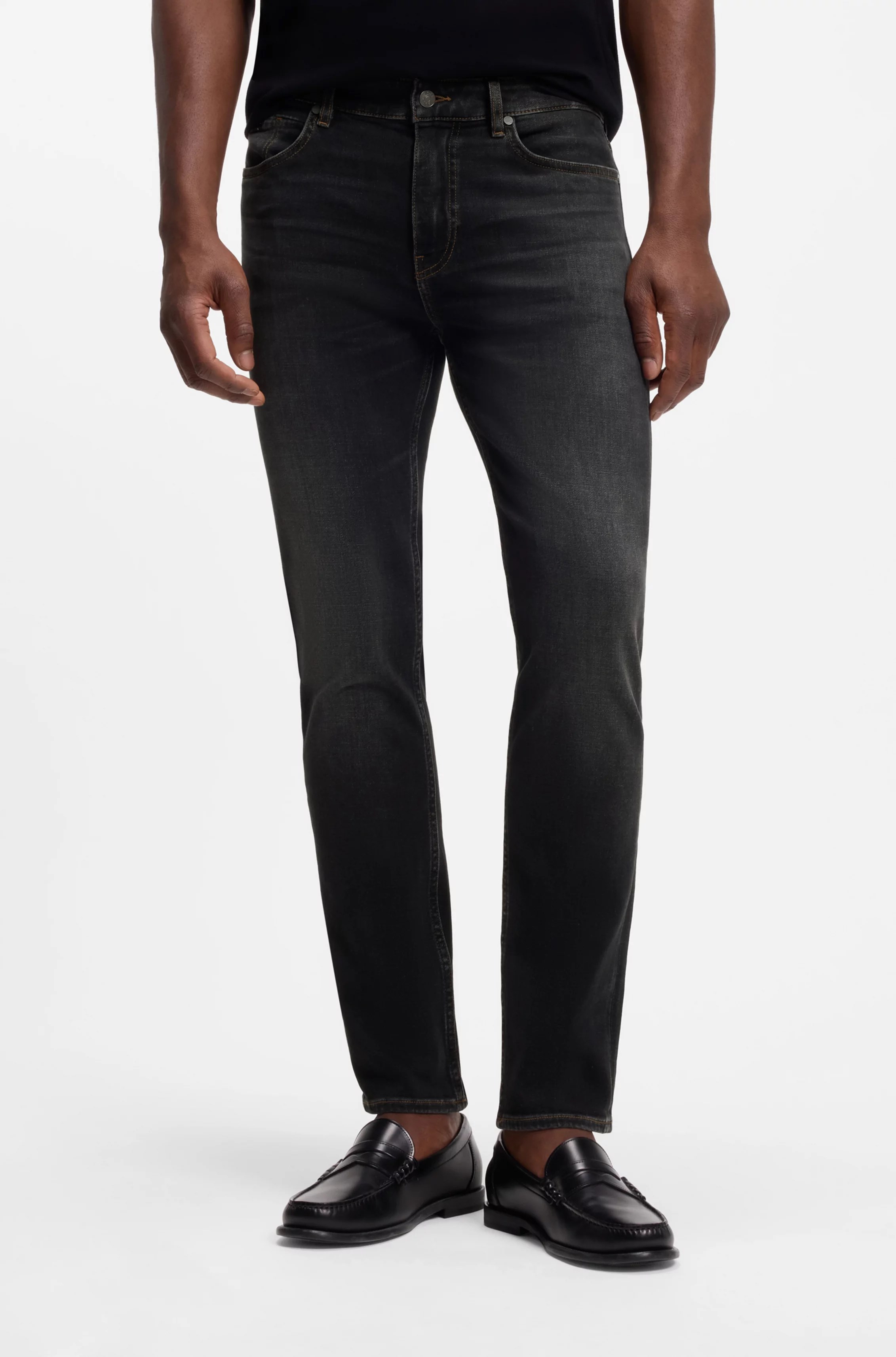 BOSS  BOSS Erkek Dar Kesim Düz Paça Esnek Pamuklu Denim Siyah Jeans 50564384-009