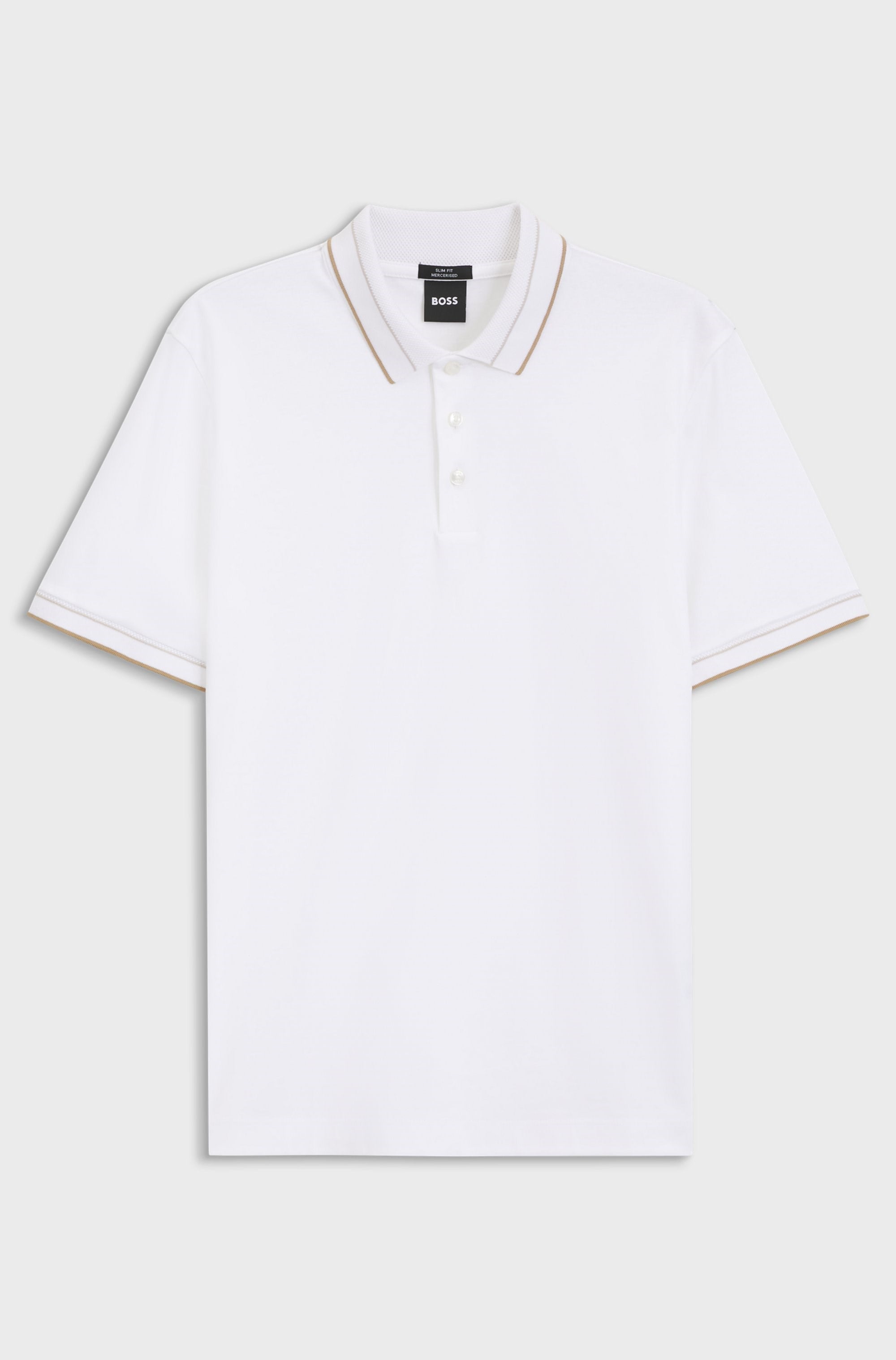 BOSS  BOSS Erkek Dar Kesim Nefes Alabilen Merserize Pamuklu Kısa Kollu Beyaz Polo Yaka T-Shirt 50565587-100