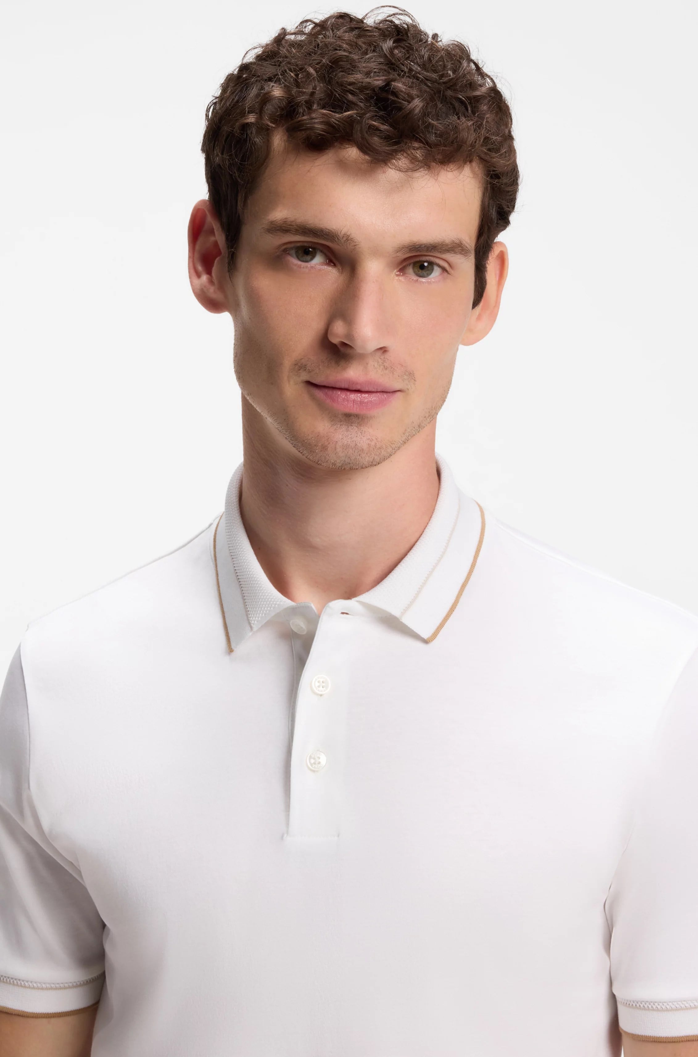BOSS  BOSS Erkek Dar Kesim Nefes Alabilen Merserize Pamuklu Kısa Kollu Beyaz Polo Yaka T-Shirt 50565587-100