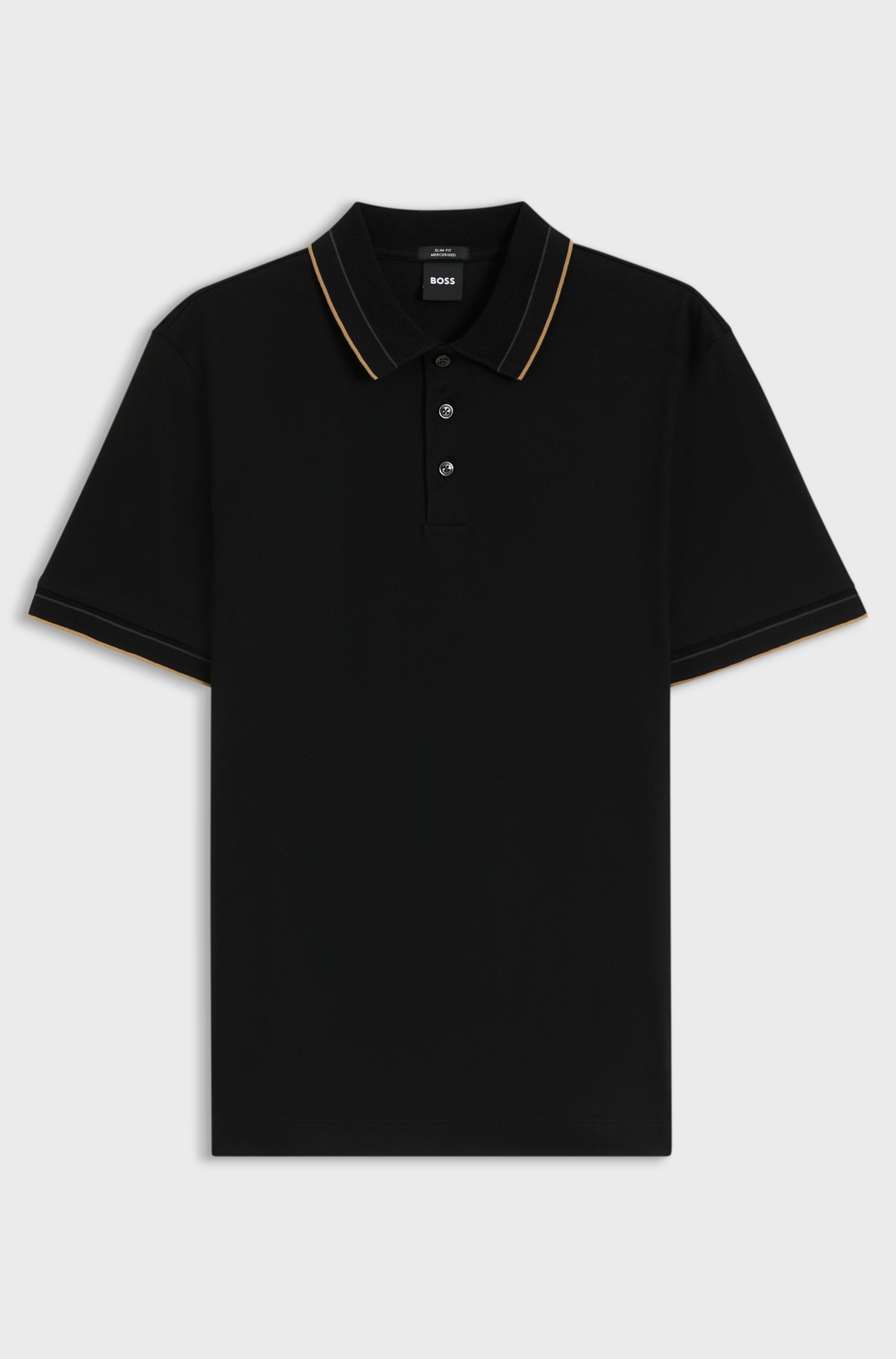 BOSS  BOSS Erkek Dar Kesim Nefes Alabilen Merserize Pamuklu Kısa Kollu Siyah Polo Yaka T-Shirt 50565587-001