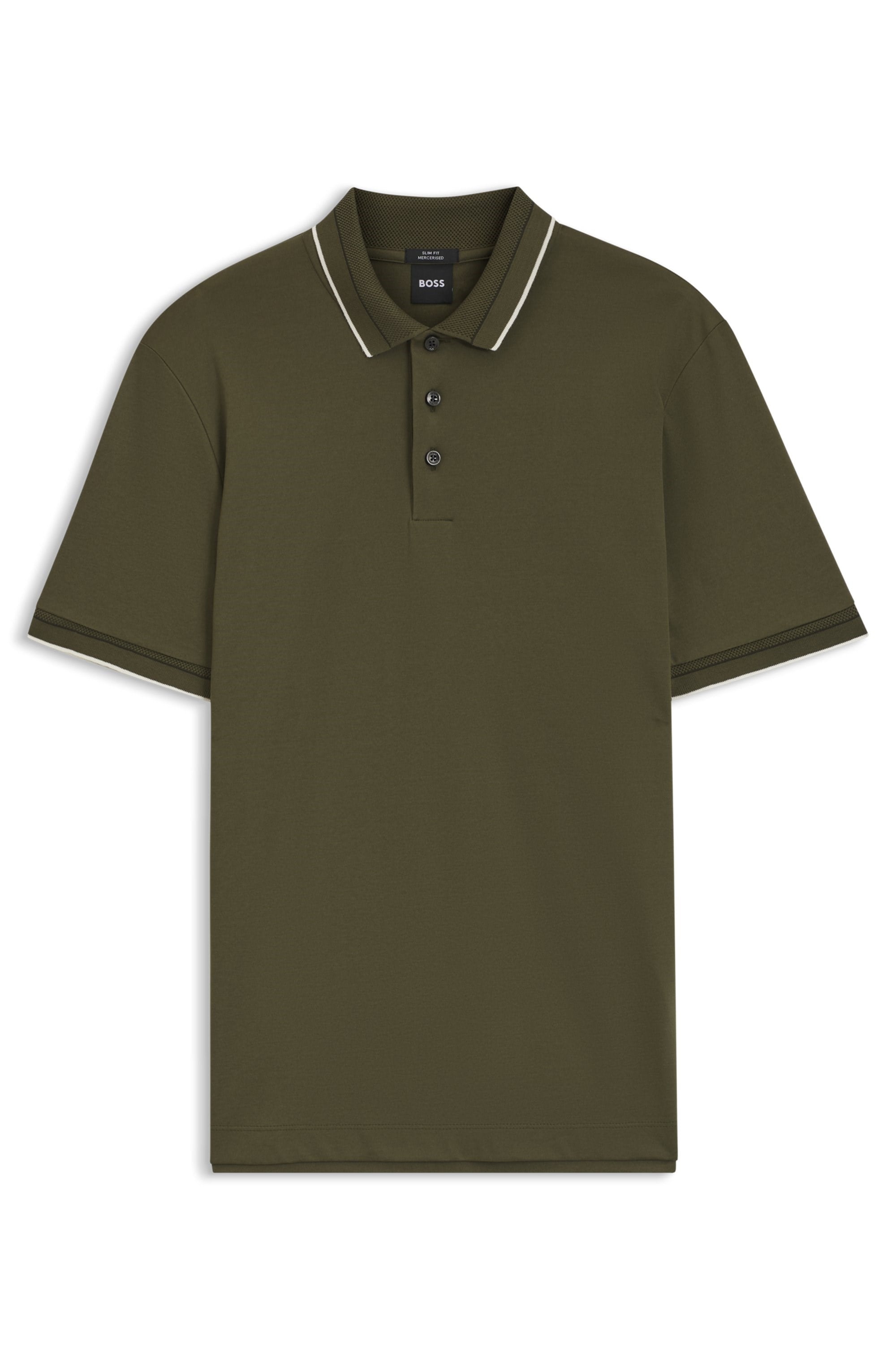 BOSS  BOSS Erkek Dar Kesim Nefes Alabilen Merserize Pamuklu Kısa Kollu Haki Polo Yaka T-Shirt 50565587-347
