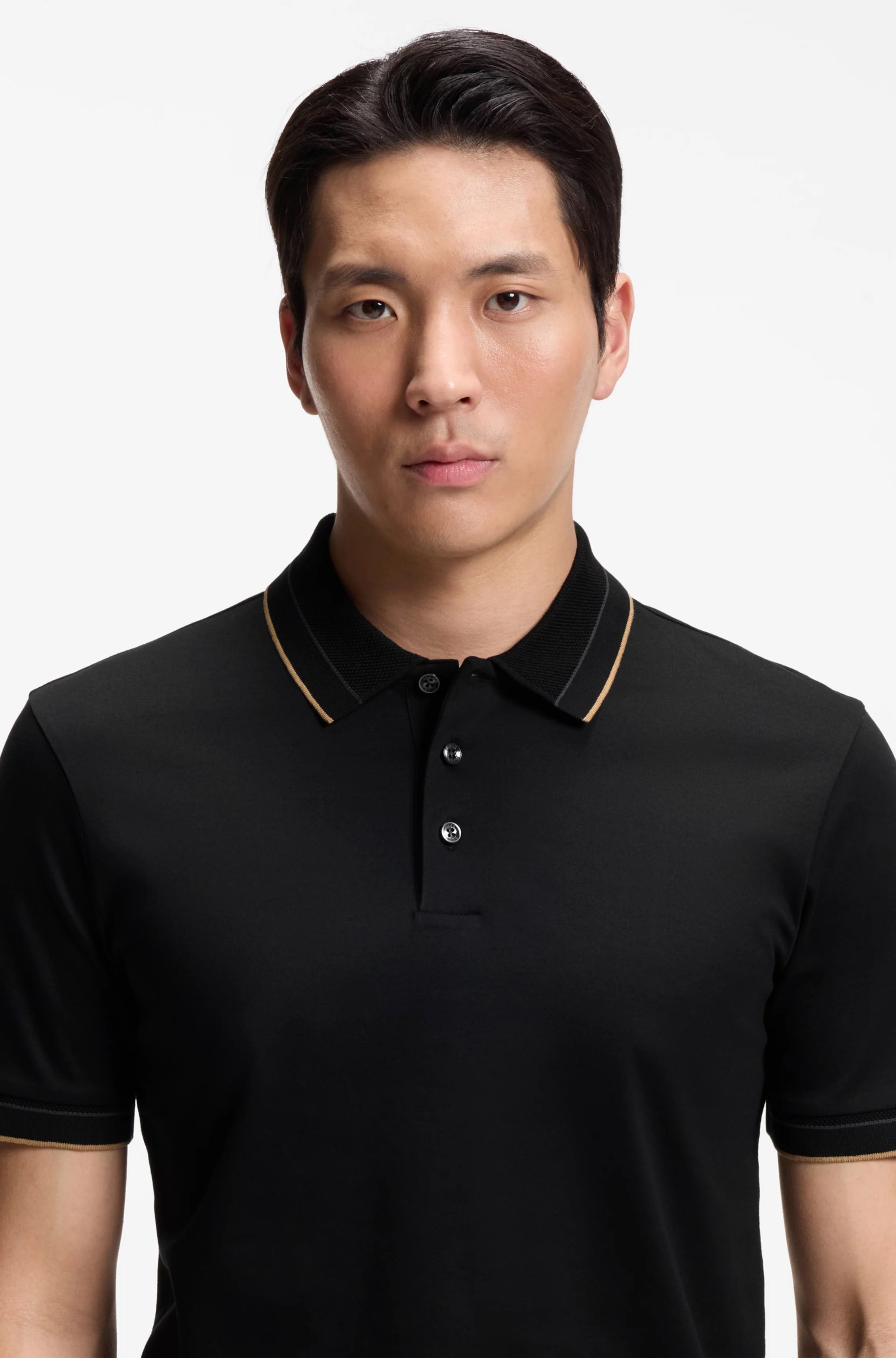 BOSS  BOSS Erkek Dar Kesim Nefes Alabilen Merserize Pamuklu Kısa Kollu Siyah Polo Yaka T-Shirt 50565587-001