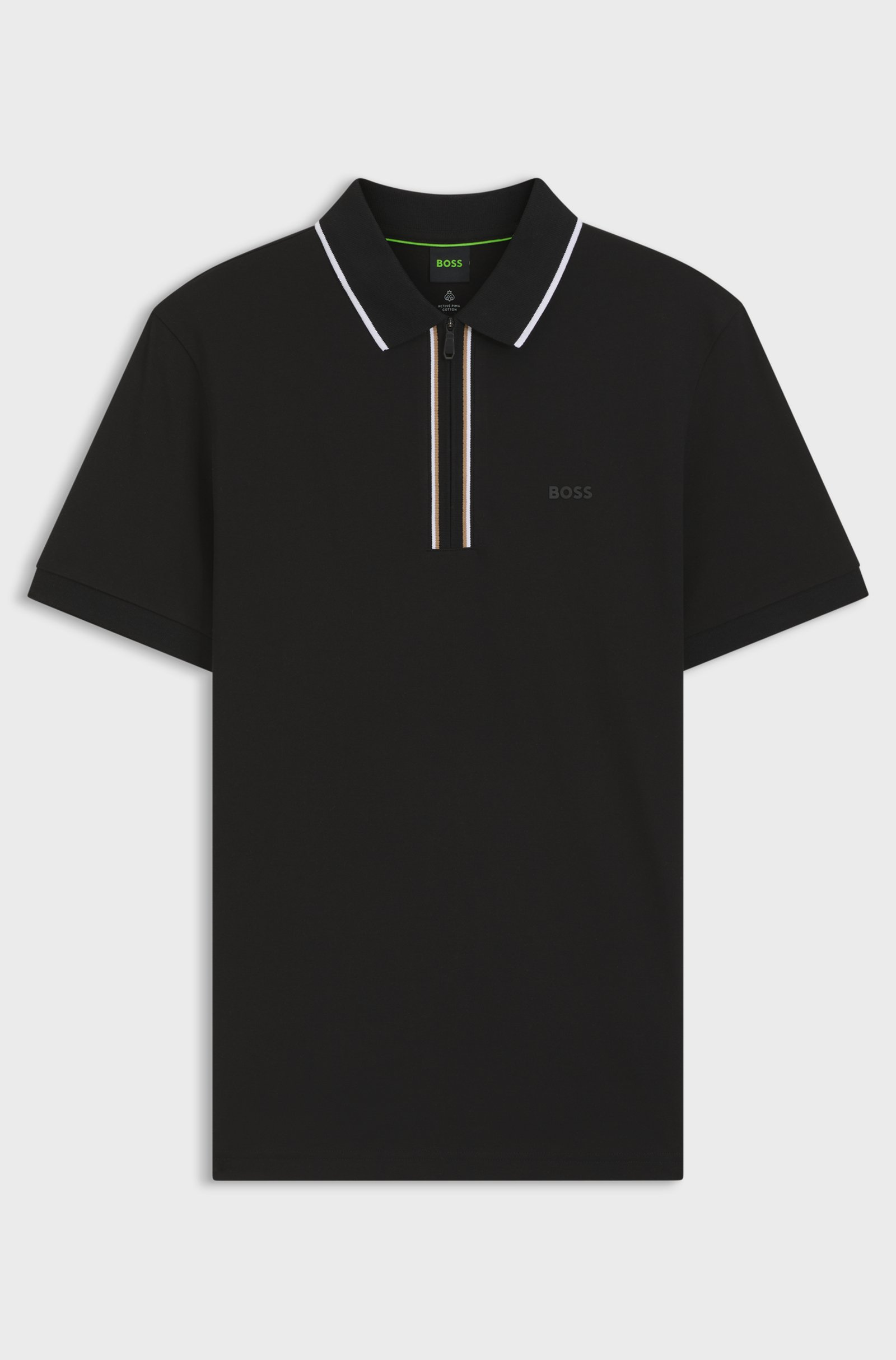 BOSS  BOSS Erkek Dar Kesim Nem Emici Esnek Pamuklu Kısa Kollu Siyah Polo Yaka T-Shirt 50555698-001