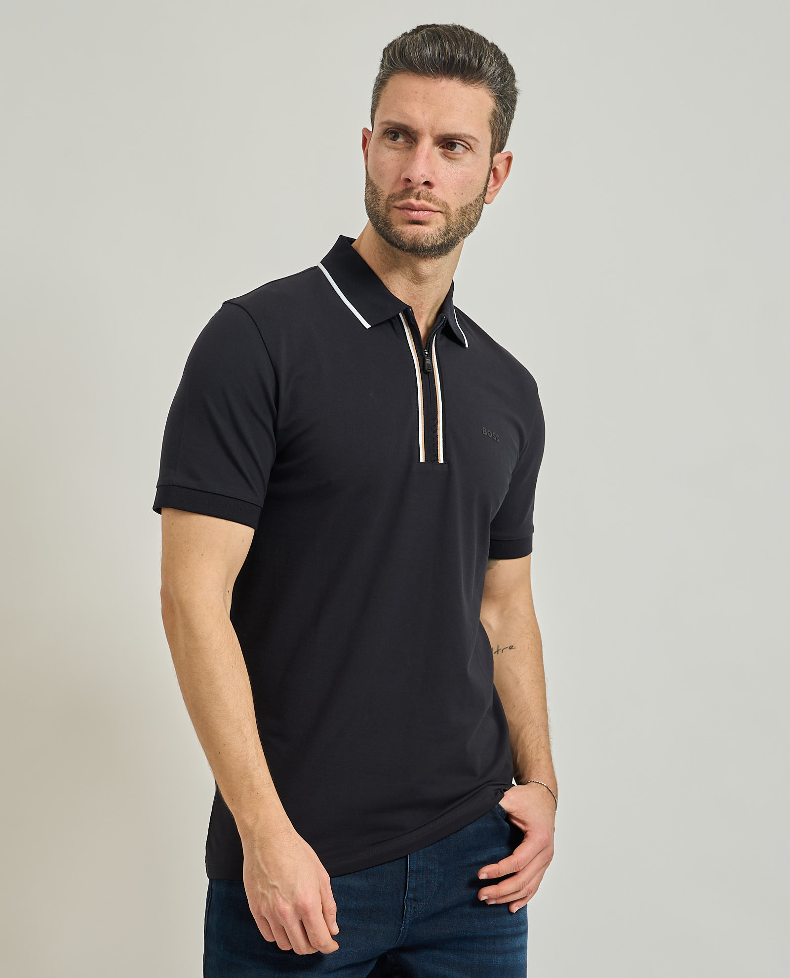 BOSS  BOSS Erkek Dar Kesim Nem Emici Esnek Pamuklu Kısa Kollu Lacivert Polo Yaka T-Shirt 50555698-402