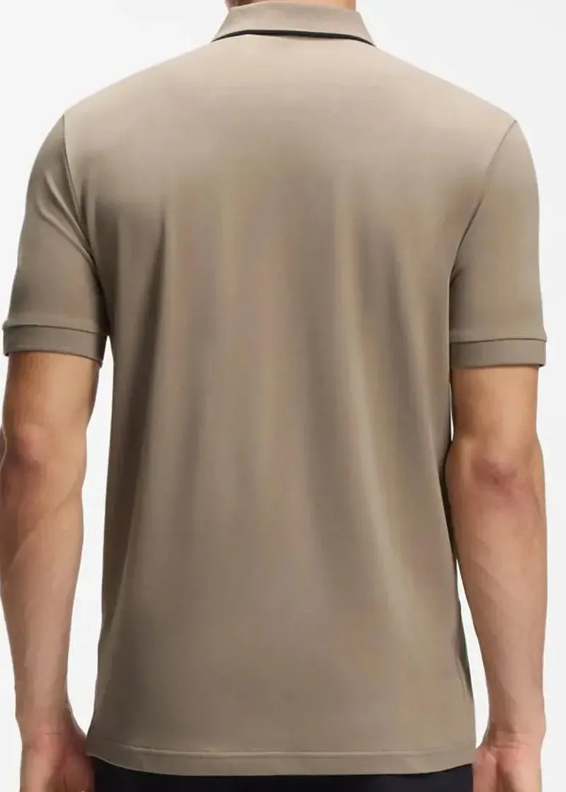 BOSS  BOSS Erkek Dar Kesim Nem Emici Esnek Pamuklu Kısa Kollu Kahverengi Polo Yaka T-Shirt 50555698-334