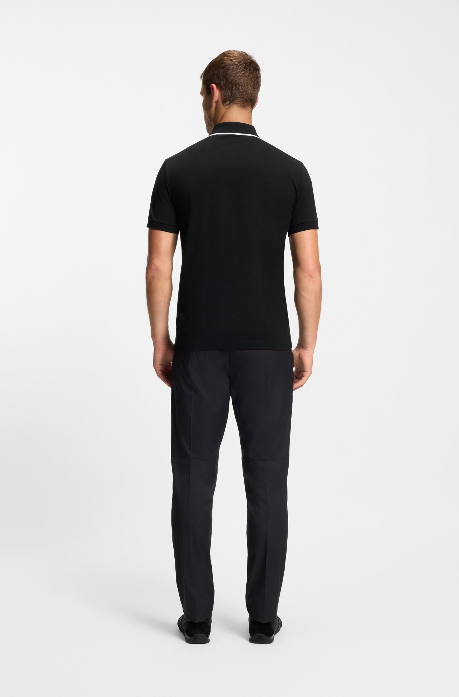 BOSS  BOSS Erkek Dar Kesim Nem Emici Esnek Pamuklu Kısa Kollu Siyah Polo Yaka T-Shirt 50555698-001