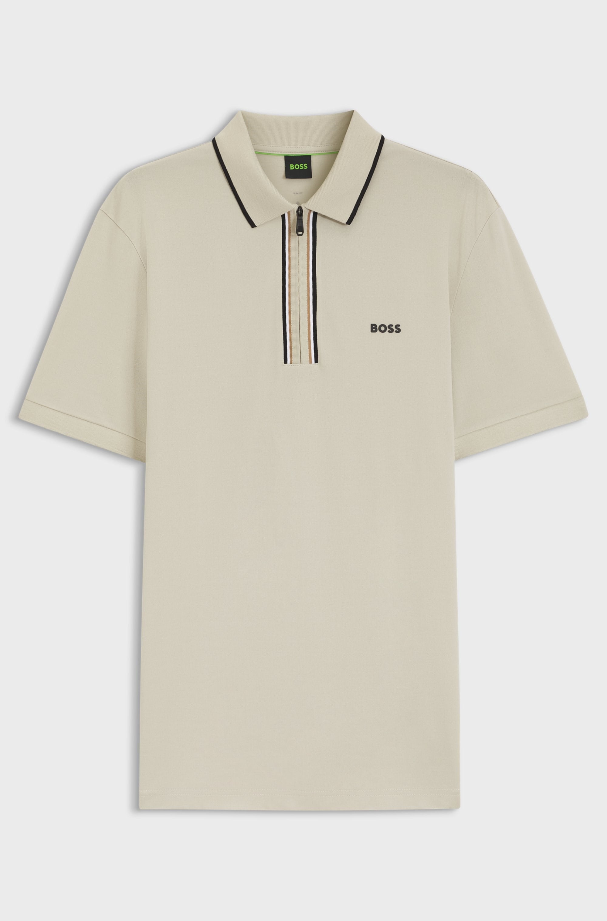 BOSS  BOSS Erkek Dar Kesim Nem Emici Esnek Pamuklu Kısa Kollu Bej Polo Yaka T-Shirt 50555698-272