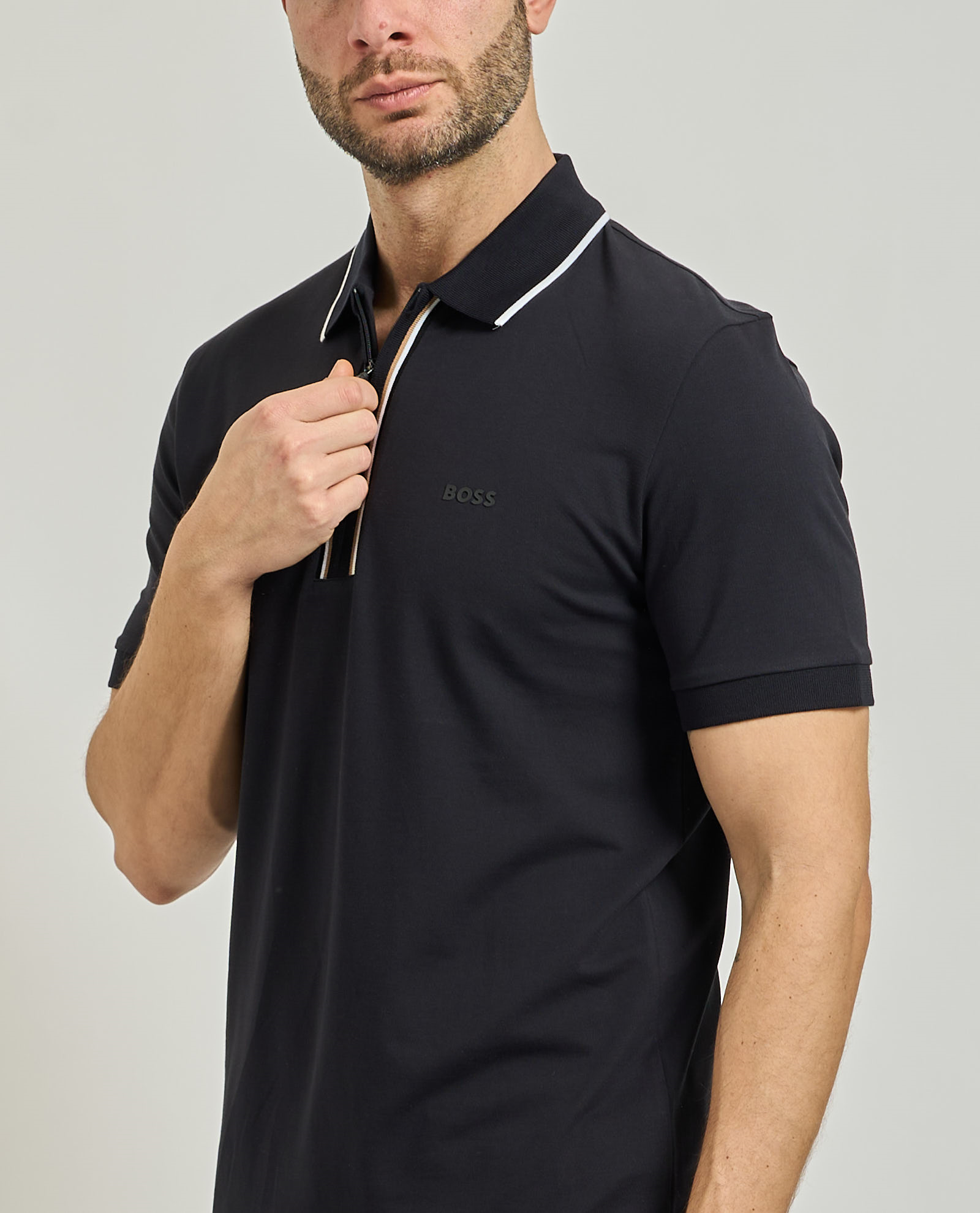 BOSS  BOSS Erkek Dar Kesim Nem Emici Esnek Pamuklu Kısa Kollu Lacivert Polo Yaka T-Shirt 50555698-402