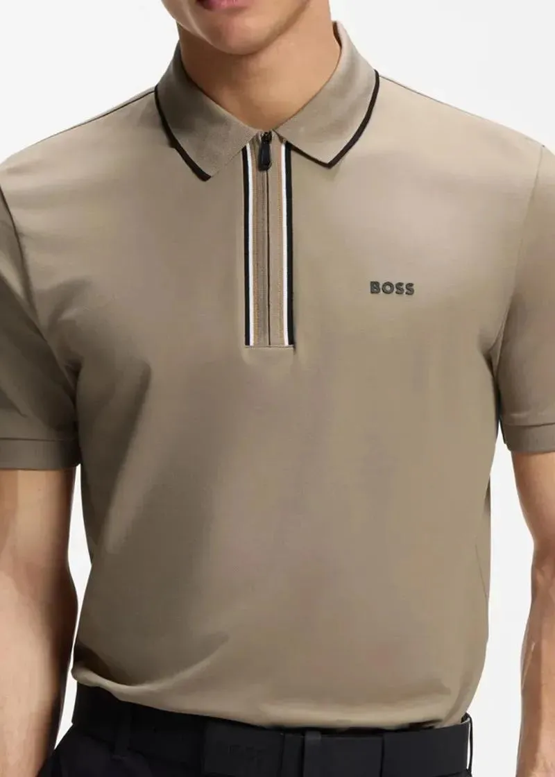 BOSS  BOSS Erkek Dar Kesim Nem Emici Esnek Pamuklu Kısa Kollu Kahverengi Polo Yaka T-Shirt 50555698-334