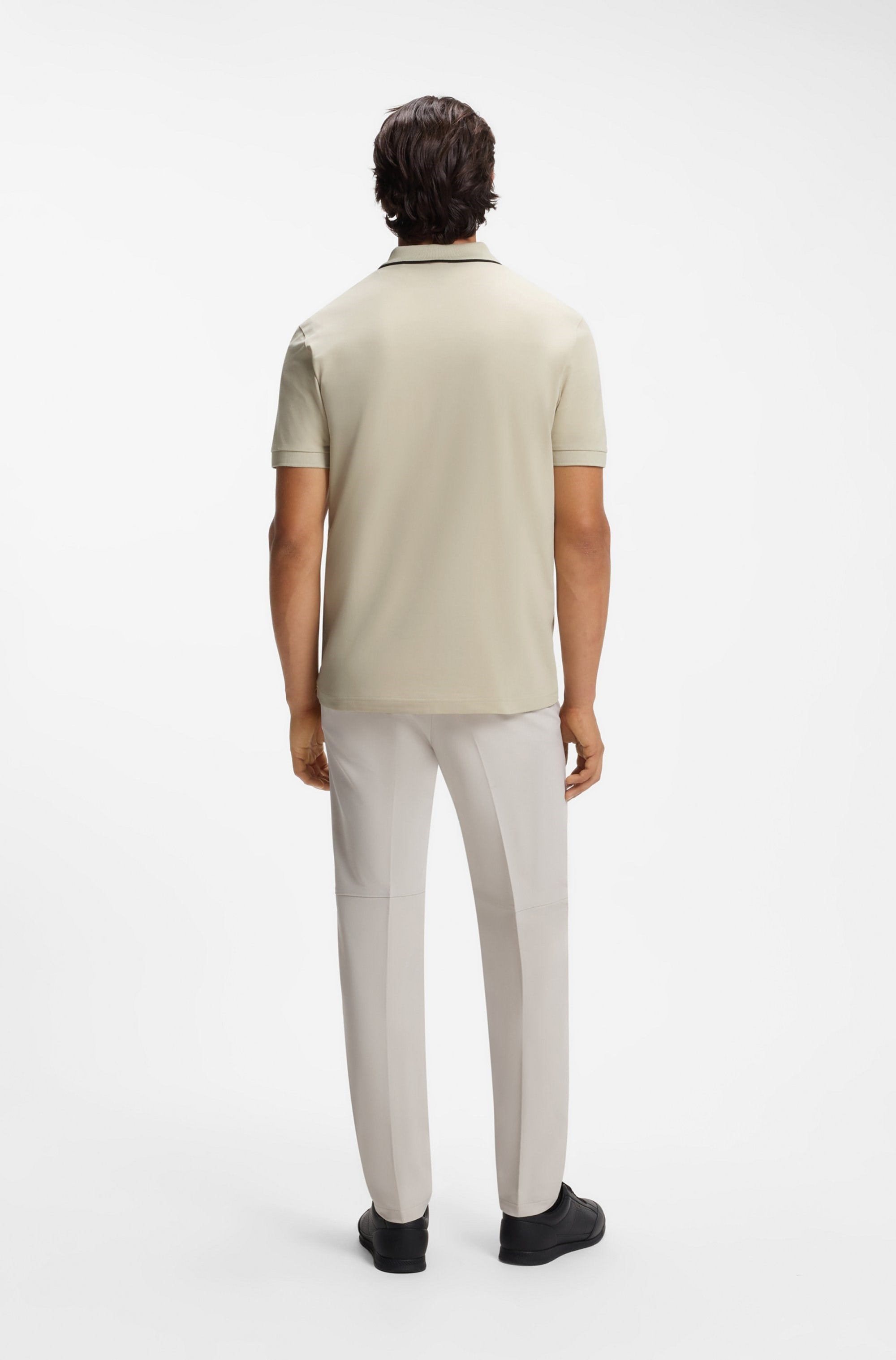 BOSS  BOSS Erkek Dar Kesim Nem Emici Esnek Pamuklu Kısa Kollu Bej Polo Yaka T-Shirt 50555698-272