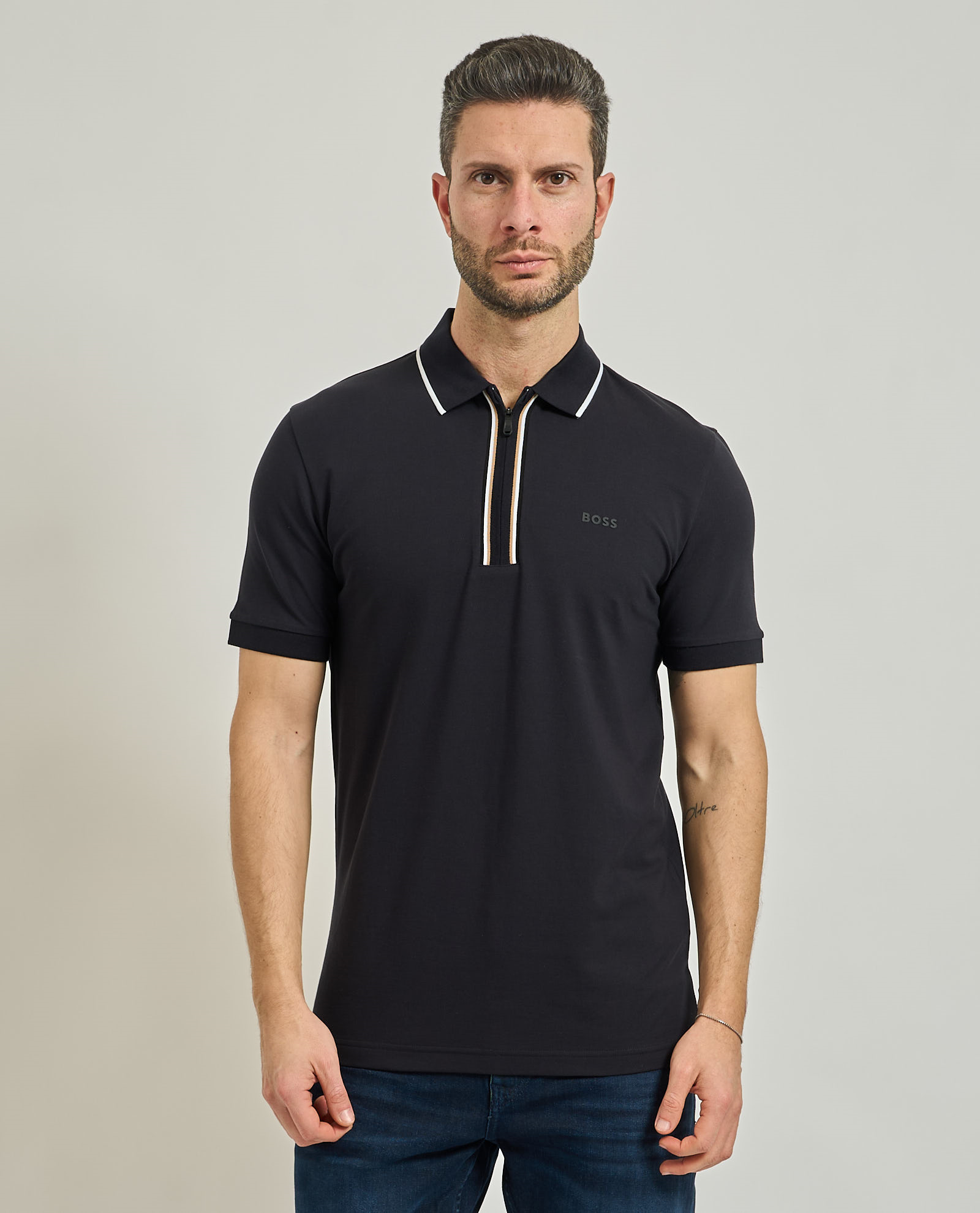 BOSS  BOSS Erkek Dar Kesim Nem Emici Esnek Pamuklu Kısa Kollu Lacivert Polo Yaka T-Shirt 50555698-402